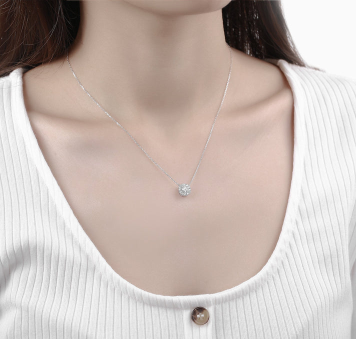 Smiling Rocks Lab Grown Diamond Essentials Halo Necklace in 10K 0.55ctw White Gold