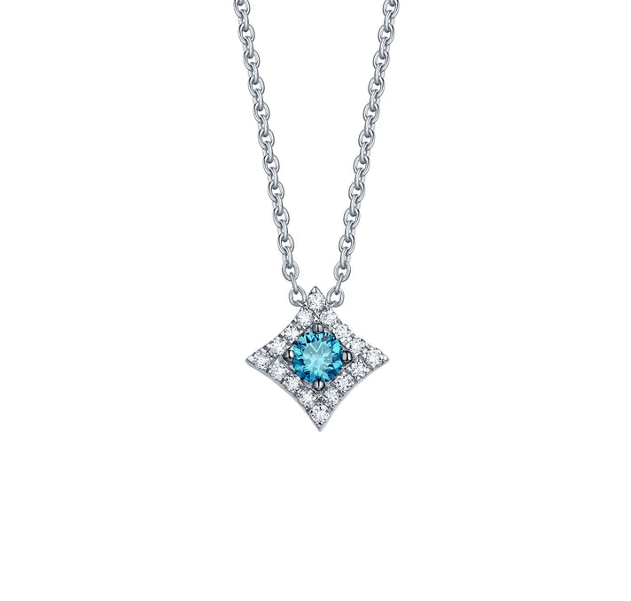 Smiling Rocks Lab Grown Diamond Blush Blue Sparkle Halo design necklace 0.25ctw in Sterling Silver