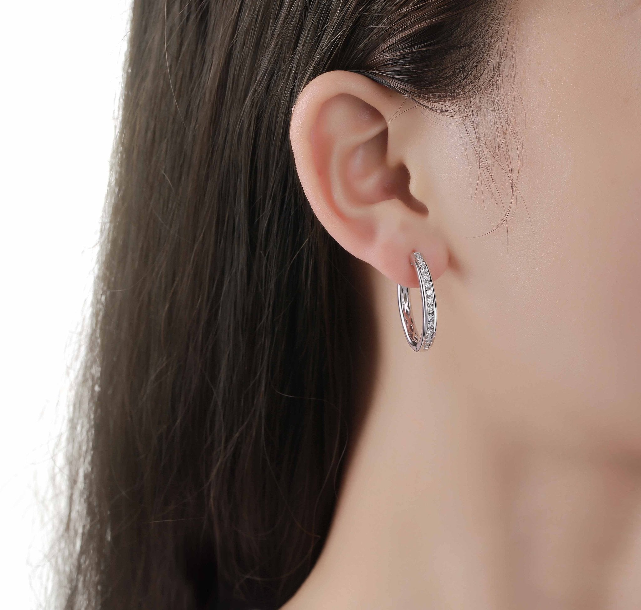 Smiling Rocks Lab Grown Diamond Essentials Long Hoop Earrings in 10K 1ctw White Gold 