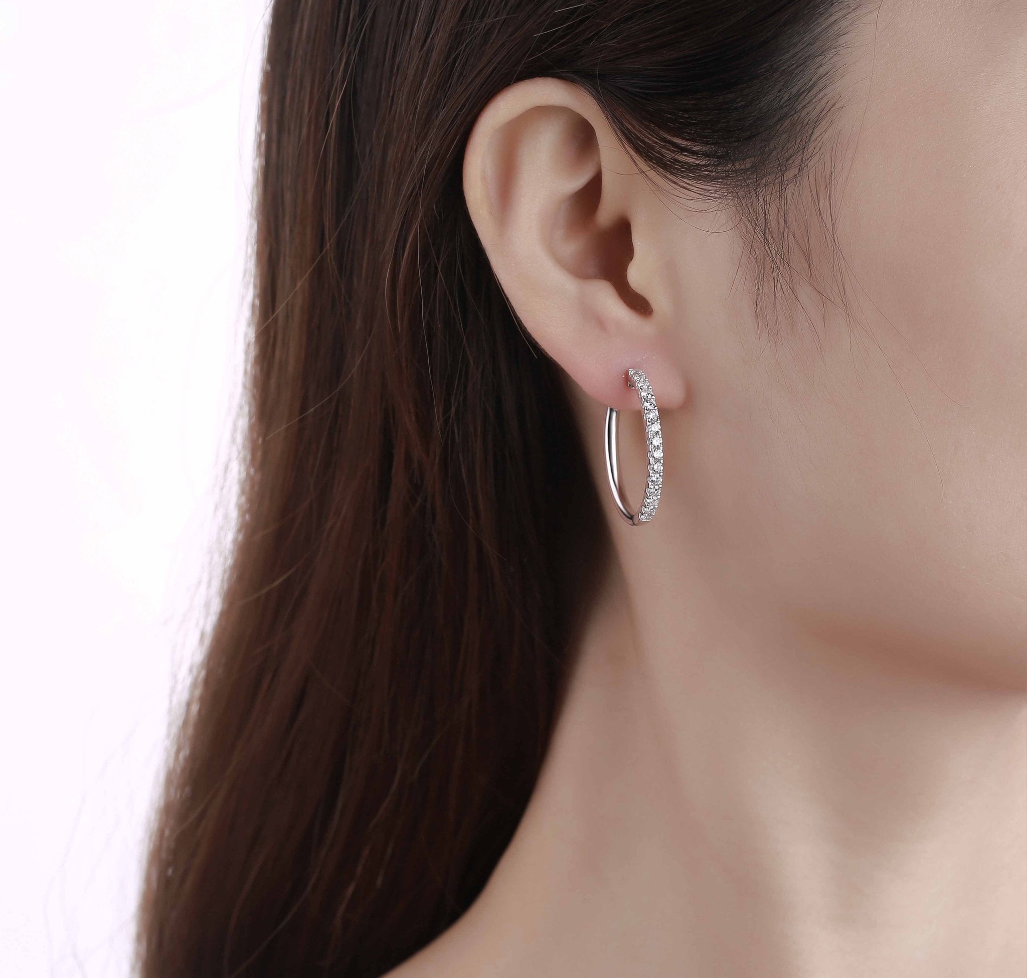Smiling Rocks Lab Grown Diamond Essentials Long Hoop Earrings in 10K 1ctw White Gold 
