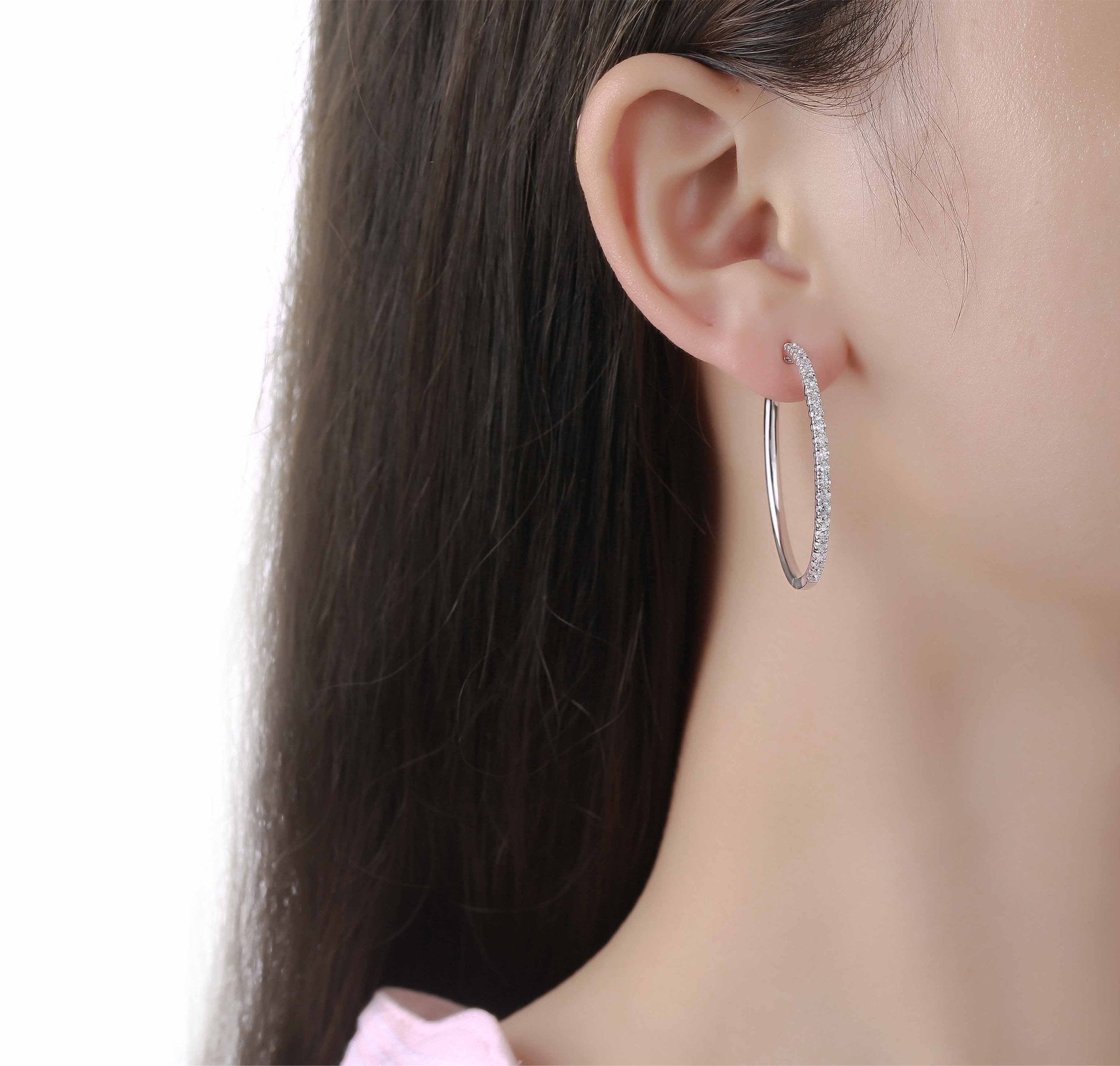 Smiling Rocks Lab Grown Diamond Essentials Long Hoop Earrings in 10K 1.63ctw White Gold 
