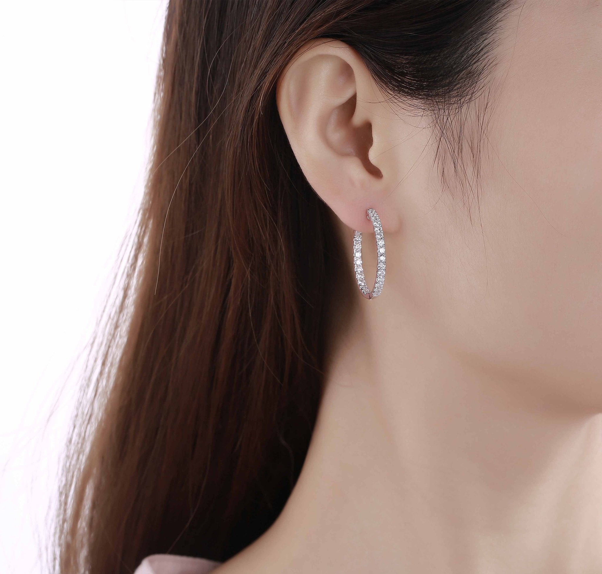 Smiling Rocks Lab Grown Diamond Essentials Long Hoop Earrings in 10K 1.7ctw White Gold 