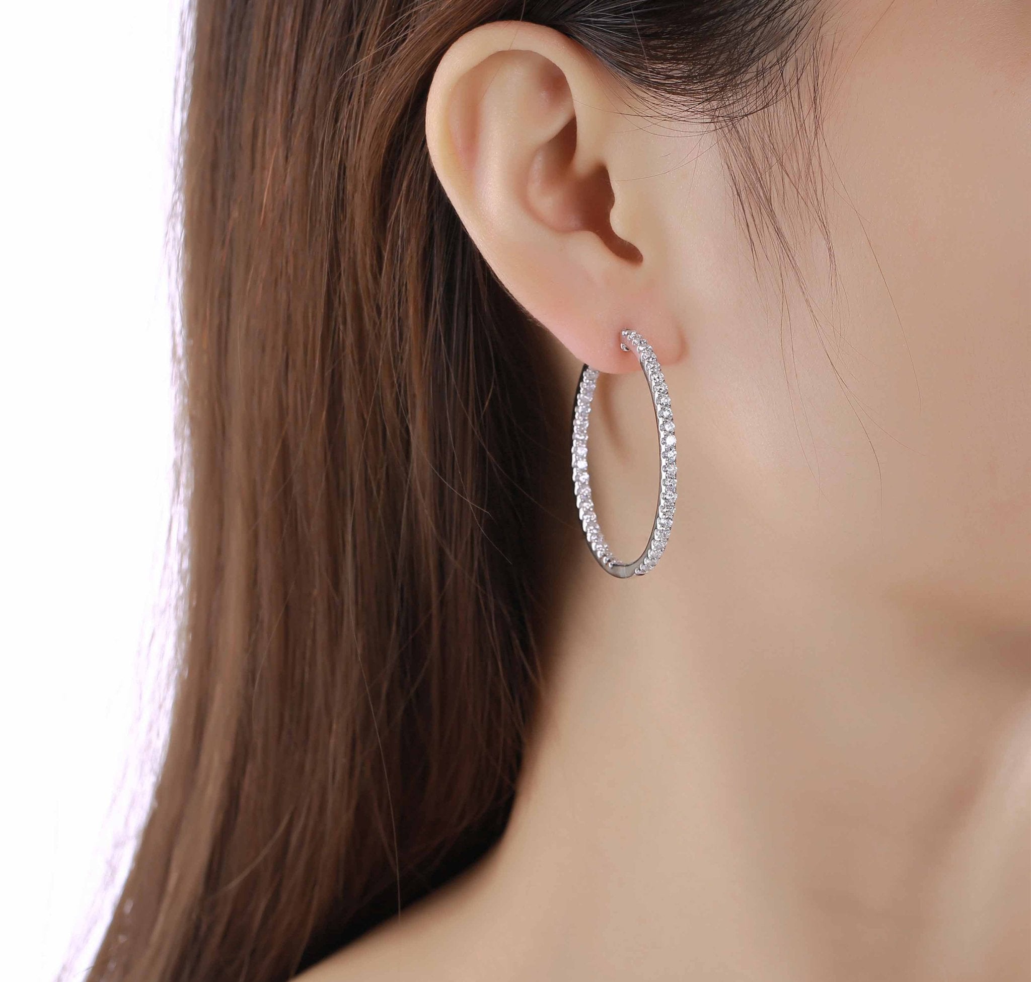 Smiling Rocks Lab Grown Diamond Essentials Long Hoop Earrings in 10K 2.85ctw White Gold 
