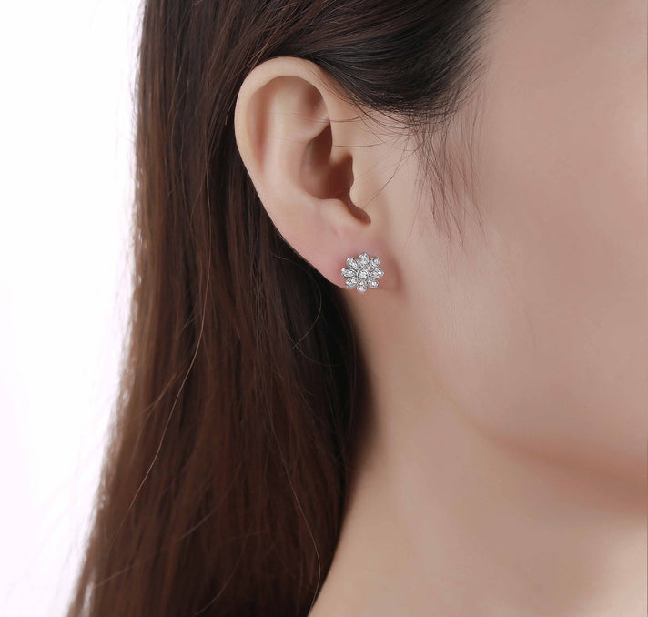 Smiling Rocks Lab Grown Diamond Essentials Flower Stud Earrings in 10K 0.39ctw White Gold 