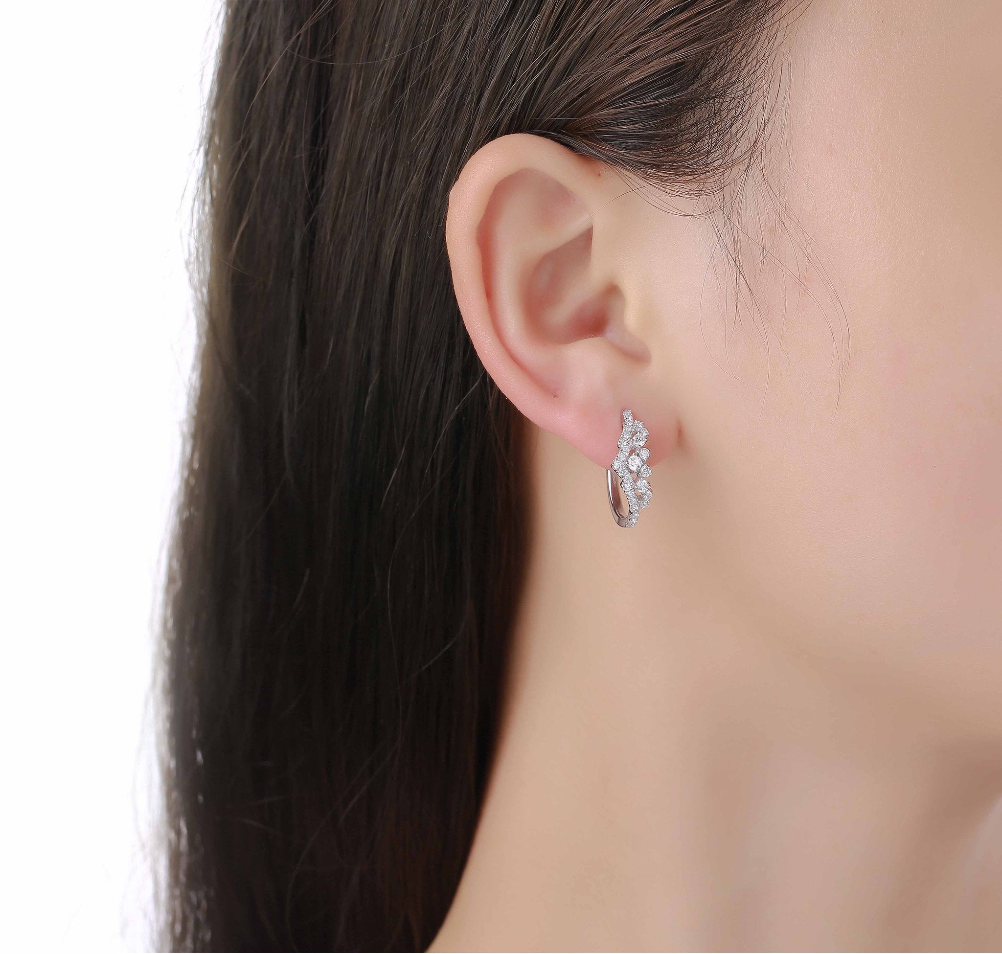 Smiling Rocks Lab Grown Diamond Drizzle Hoop Earrings in 10k 0.82ctw White Gold
