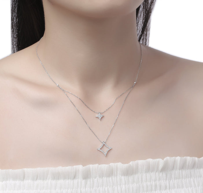 Smiling Rocks Lab Grown Diamond Smiling Light Layered Necklace in White Gold 10K 0.31 carat 
