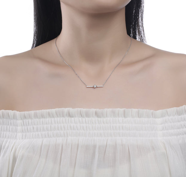 Smiling Rocks Lab Grown Diamond Smiling Light Necklace in White Gold Plated Silver 0.10 carat 