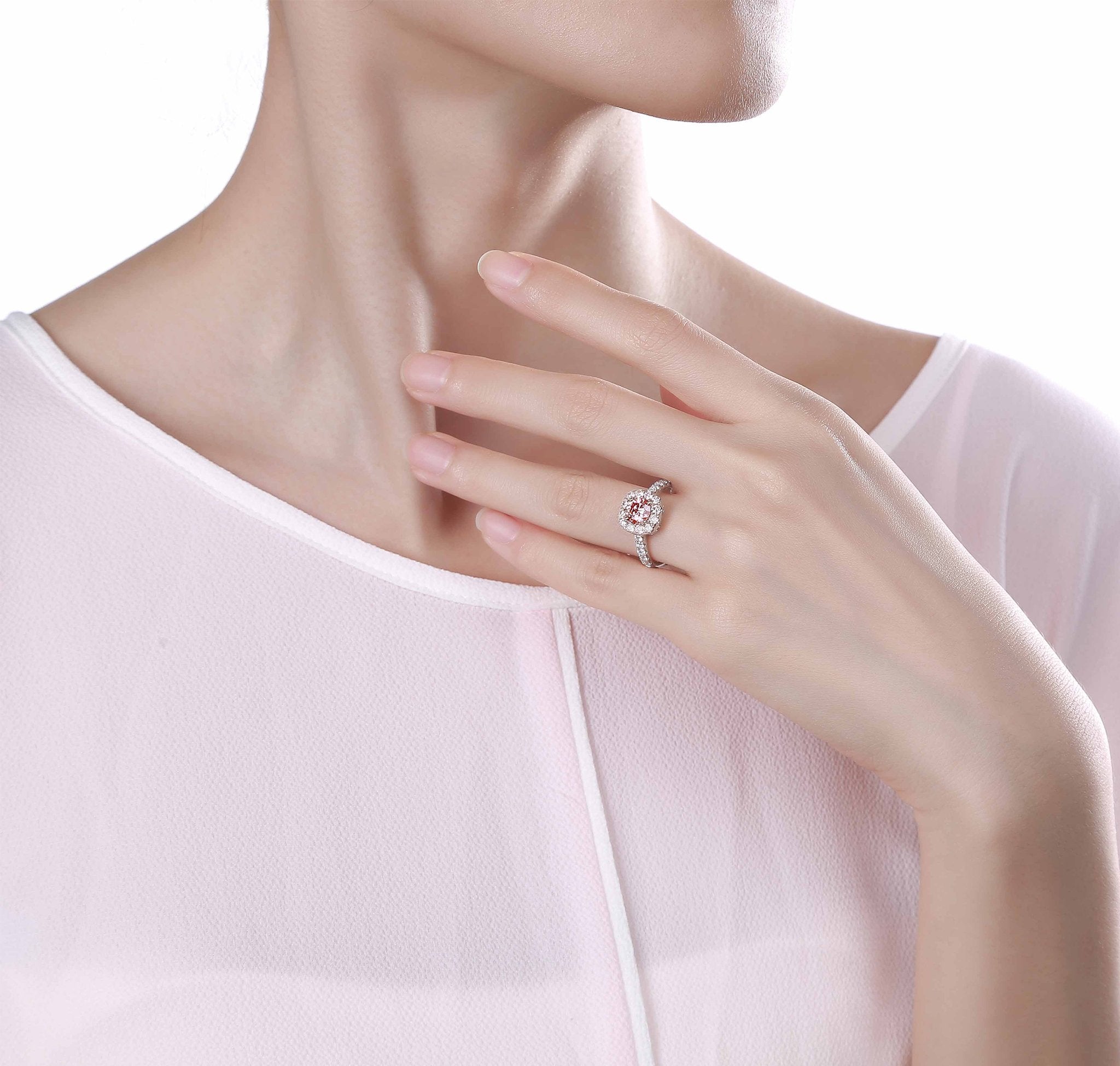 Smiling Rocks Lab Grown Diamond Souffle Pink Halo Ring in 10K 1.64ctw Rose Gold