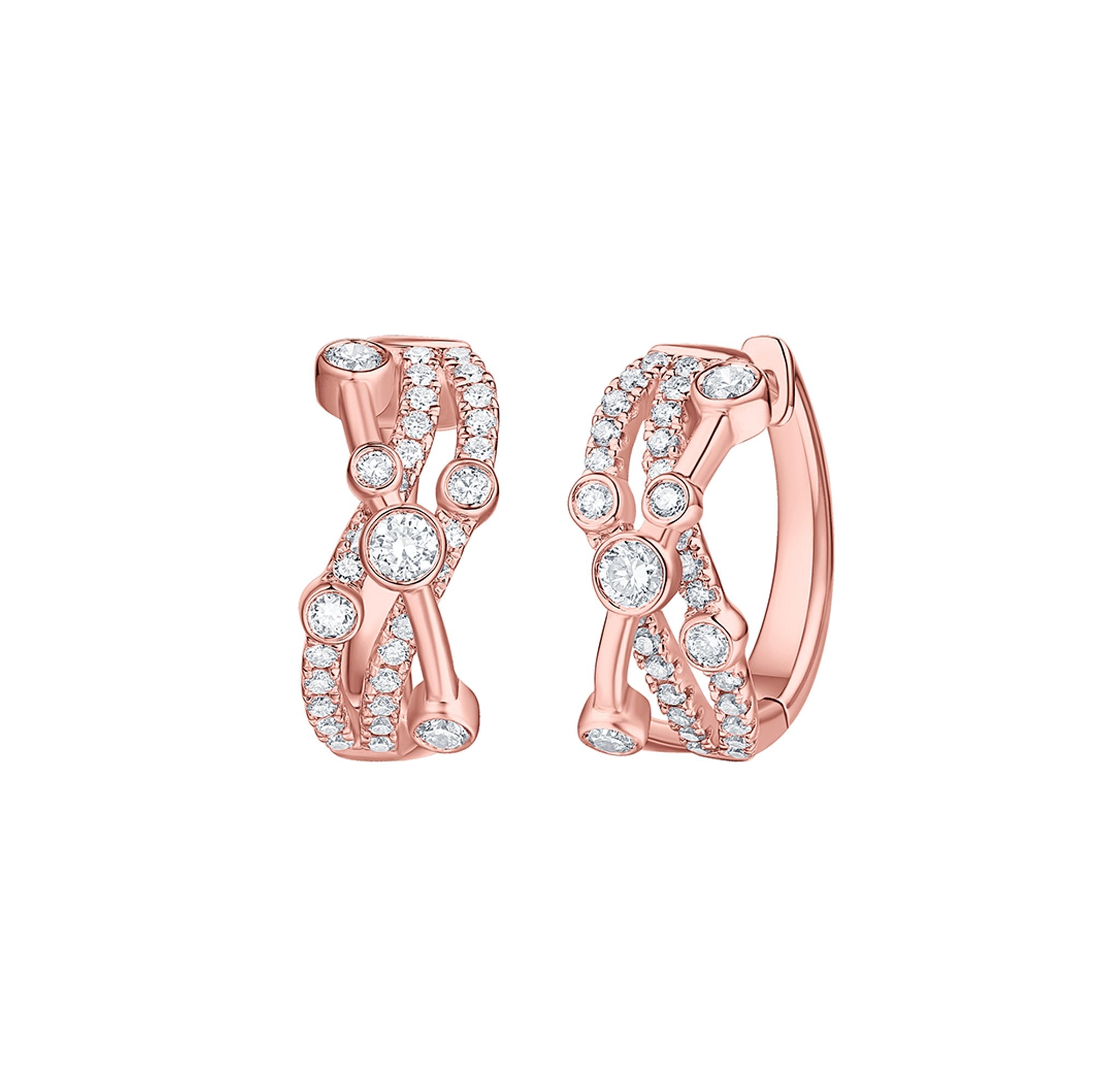 Smiling Rocks Lab grown diamond Bubbly Criss Cross Hoop Earrings in 10K 0.83ctw Rose Gold