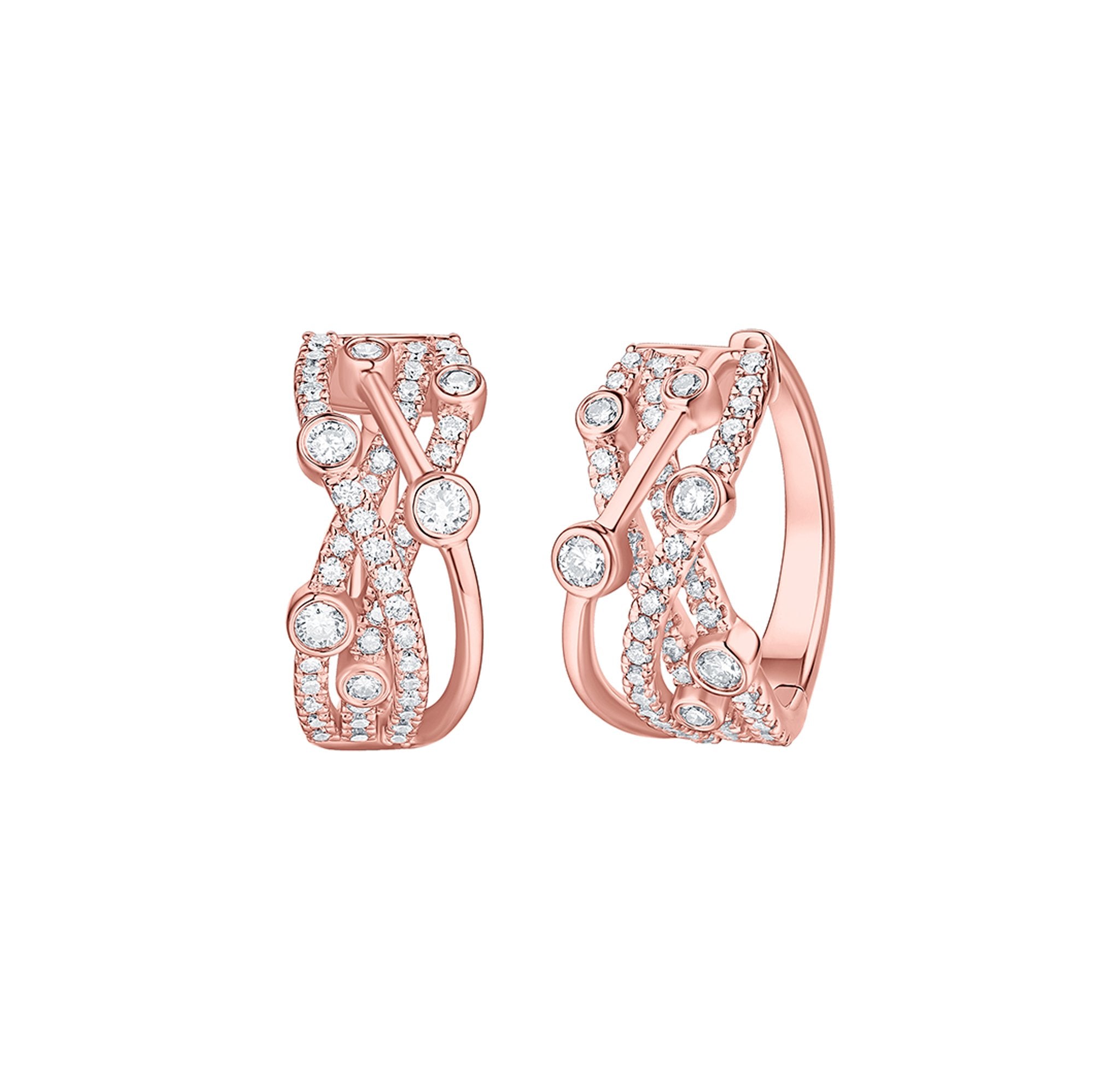 Smiling Rocks Lab grown diamond Bubbly Criss Cross Hoop Earrings in 10K 1.02ctw Rose Gold