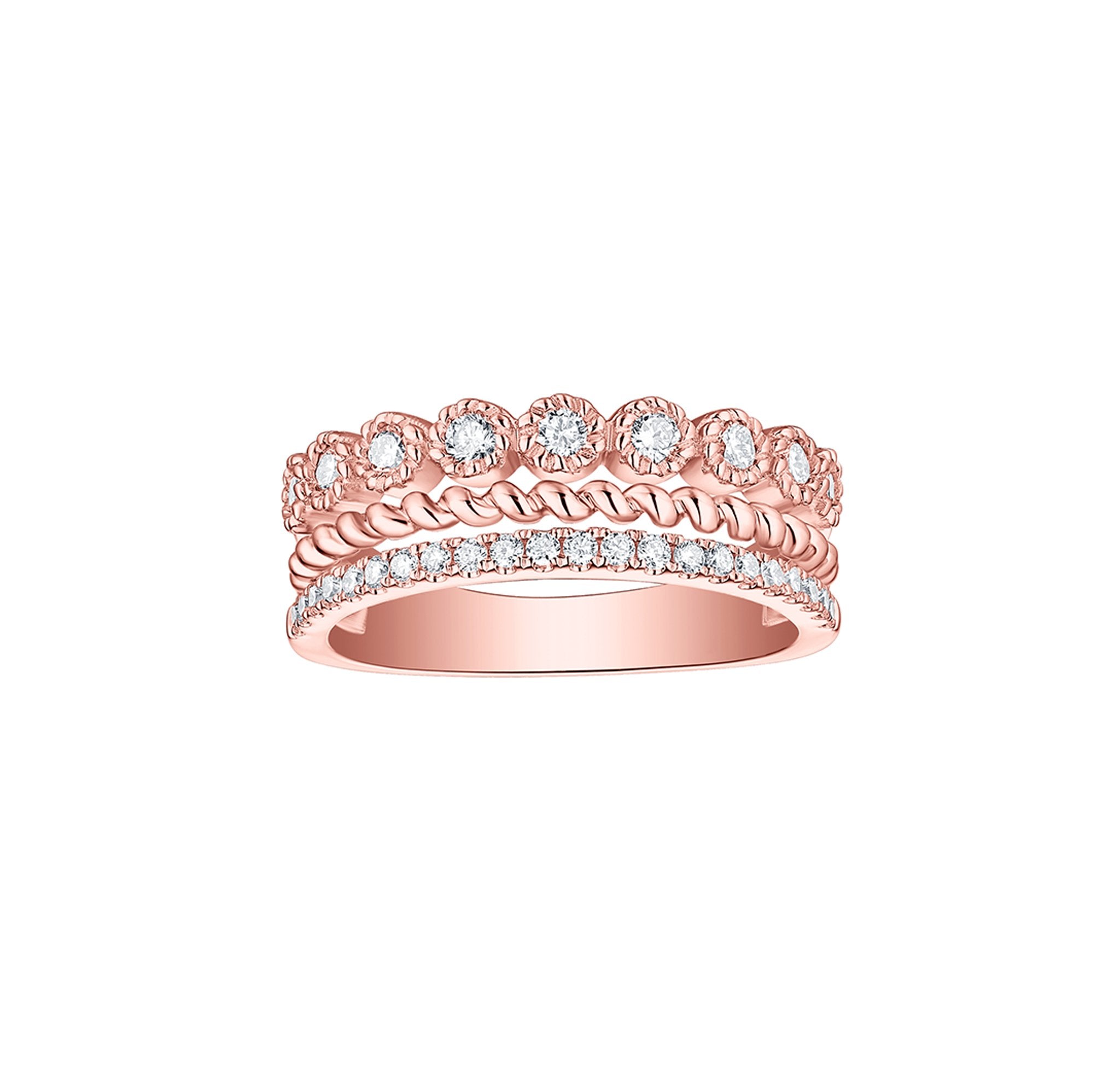 Smiling Rocks Lab grown diamond Bubbly Three Band Ring in 10k 0.48ctw Rose Gold