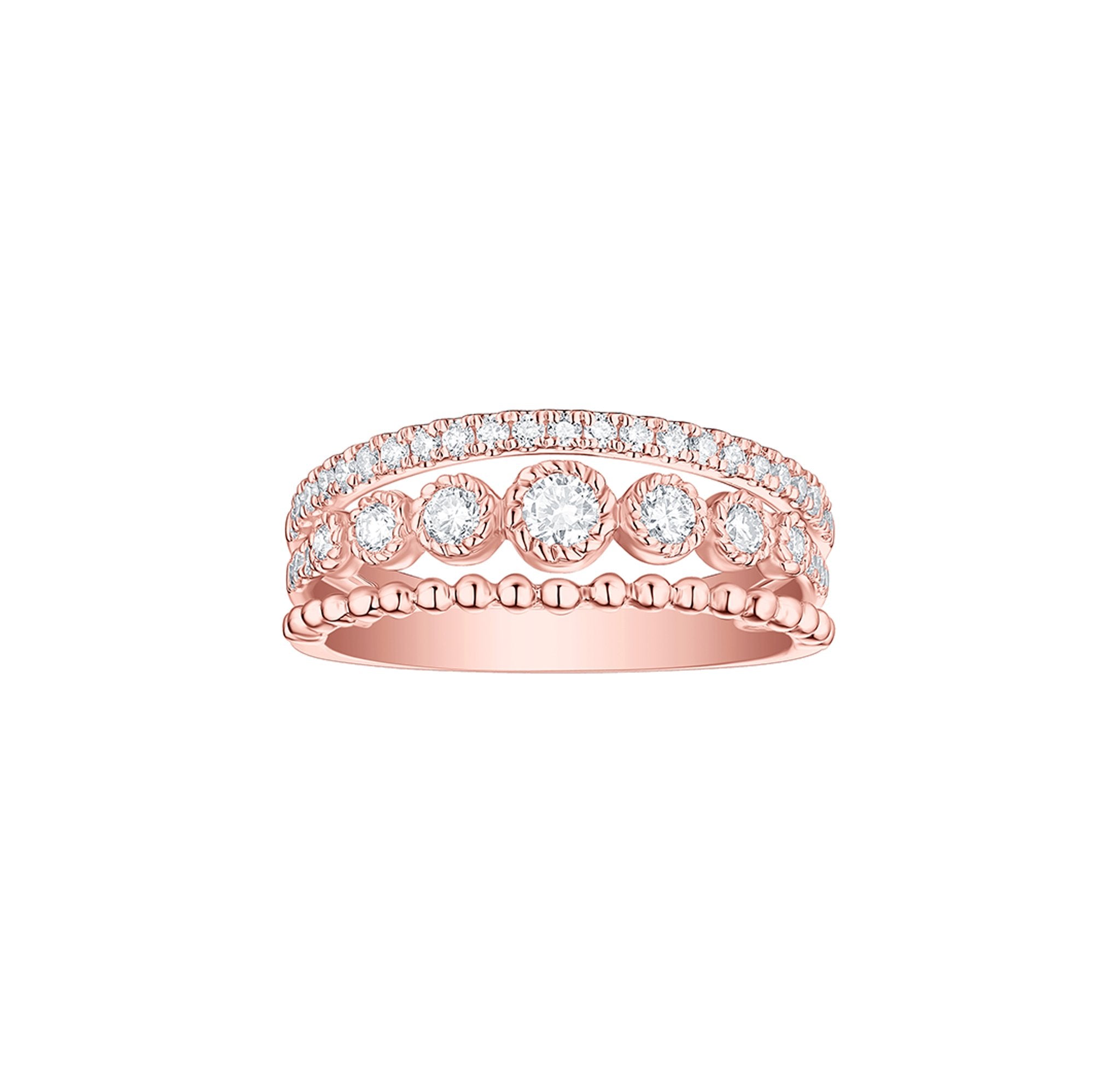 Smiling Rocks Lab grown diamond Bubbly Three Band Ring in 10k 0.54ctw Rose Gold