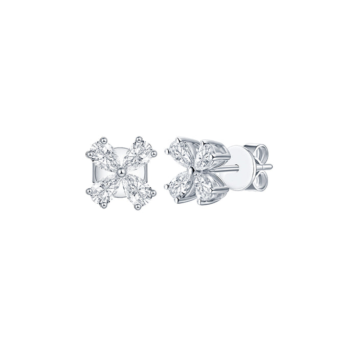 Lab Grown Diamond Pear Halo Floral Stud Earrings<br>SRE-02043WHT<br>ラボグロウンダイヤモンド
