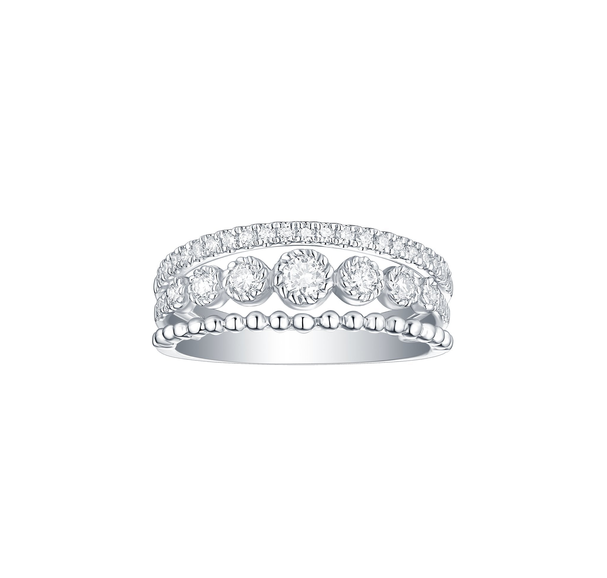 Smiling Rocks Lab grown diamond Bubbly Three Band Ring in 10k 0.54ctw White Gold