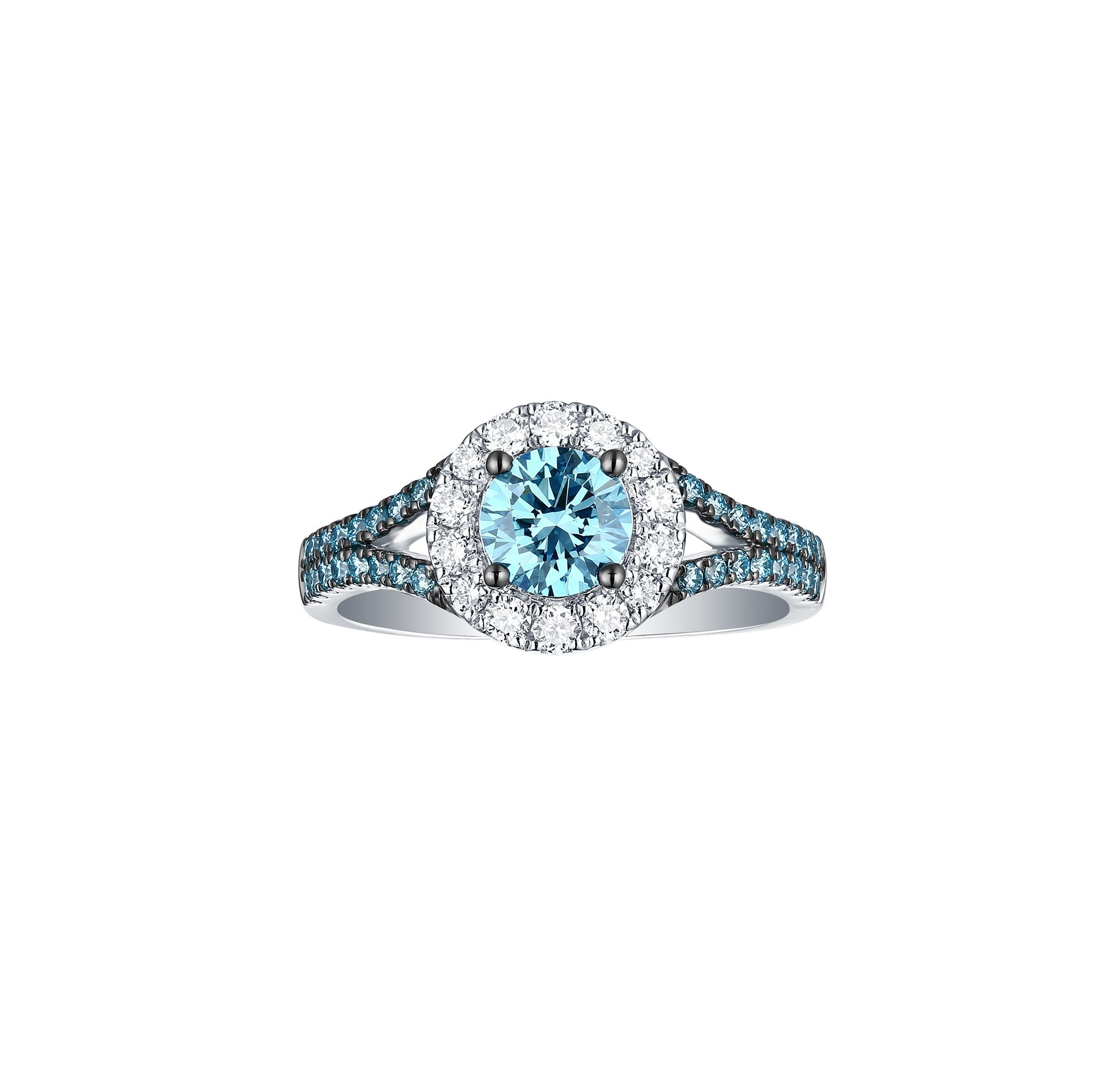 Blush Blue 1.30ctw Halo Split Shank Diamond Ring <br> R-00513BLU