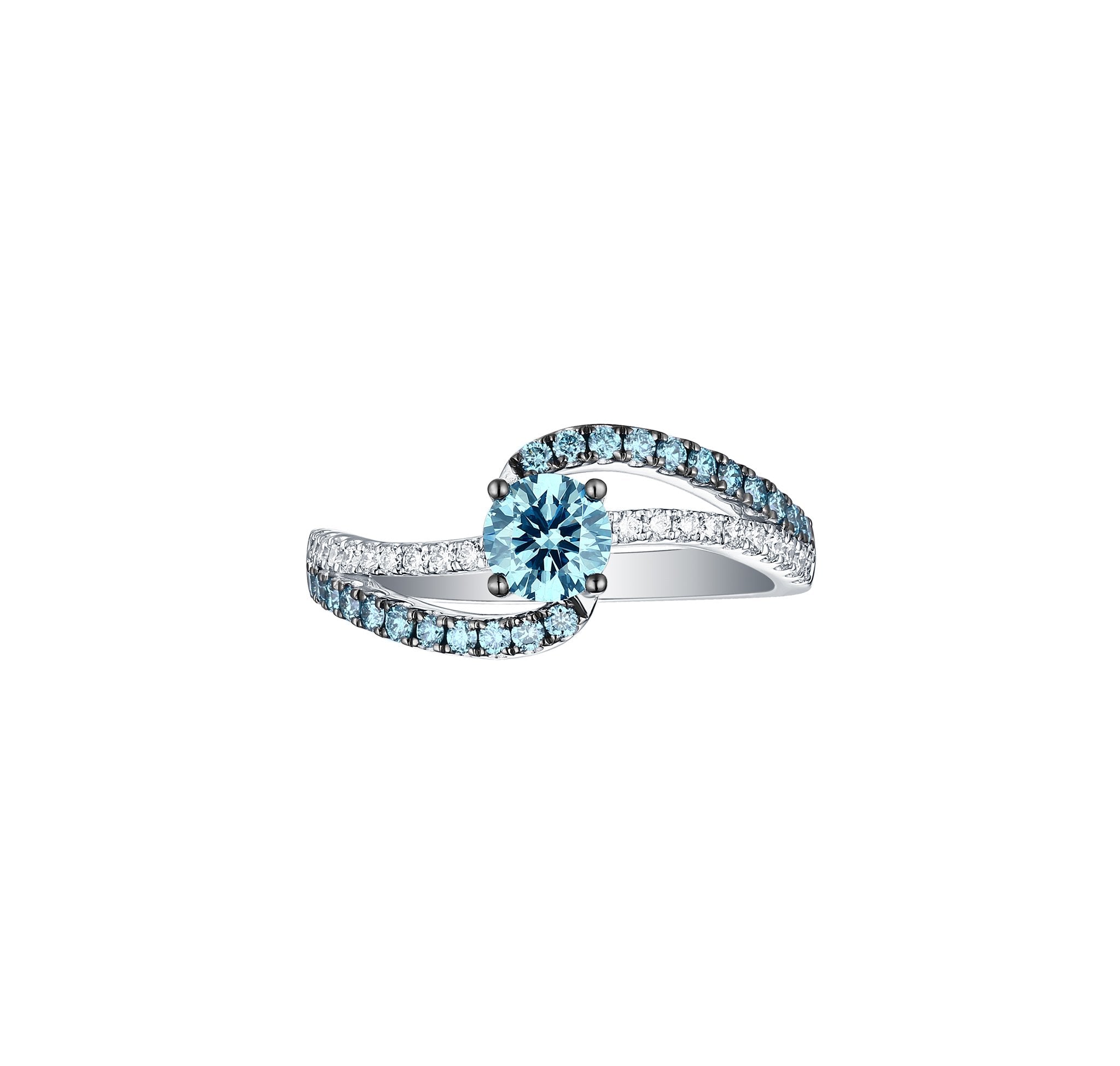 Blush Blue 0.95ctw Bypass Diamond Ring <br> R-00514BLU