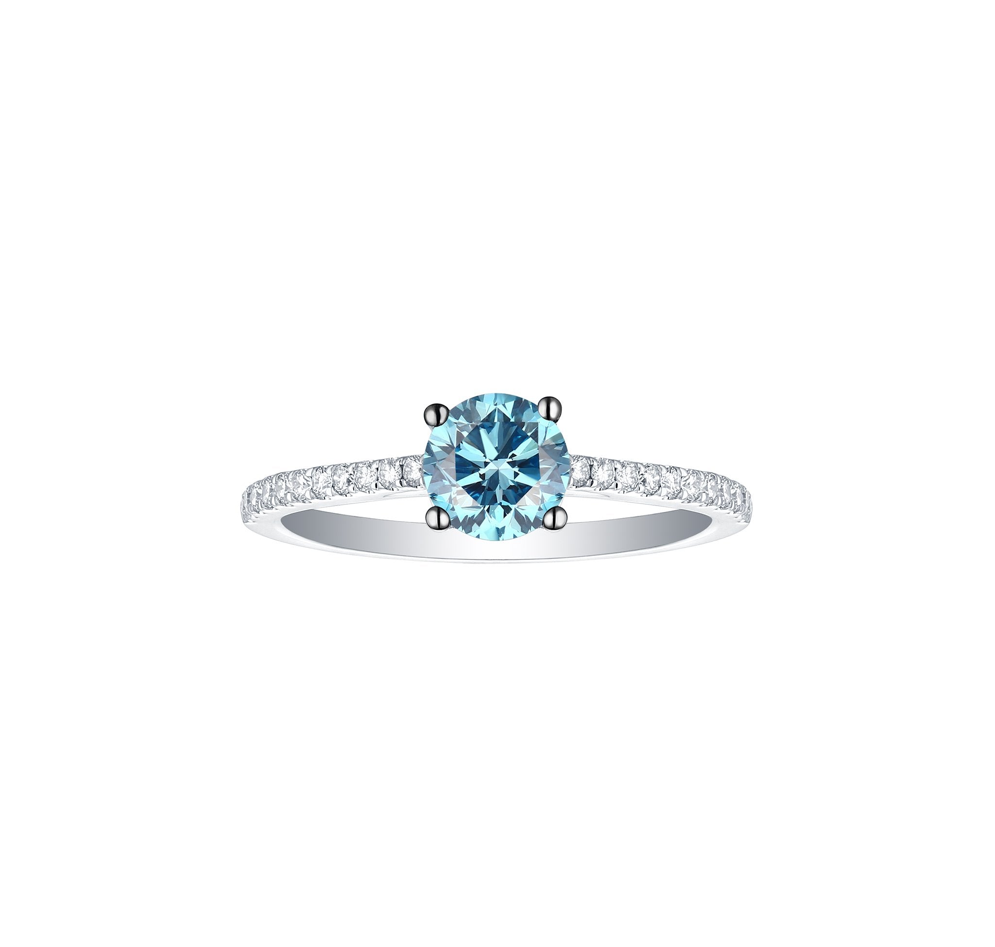 Blush-Blue 0.90ctw Solitaire Ring with Diamonds <br> R-00520BLU