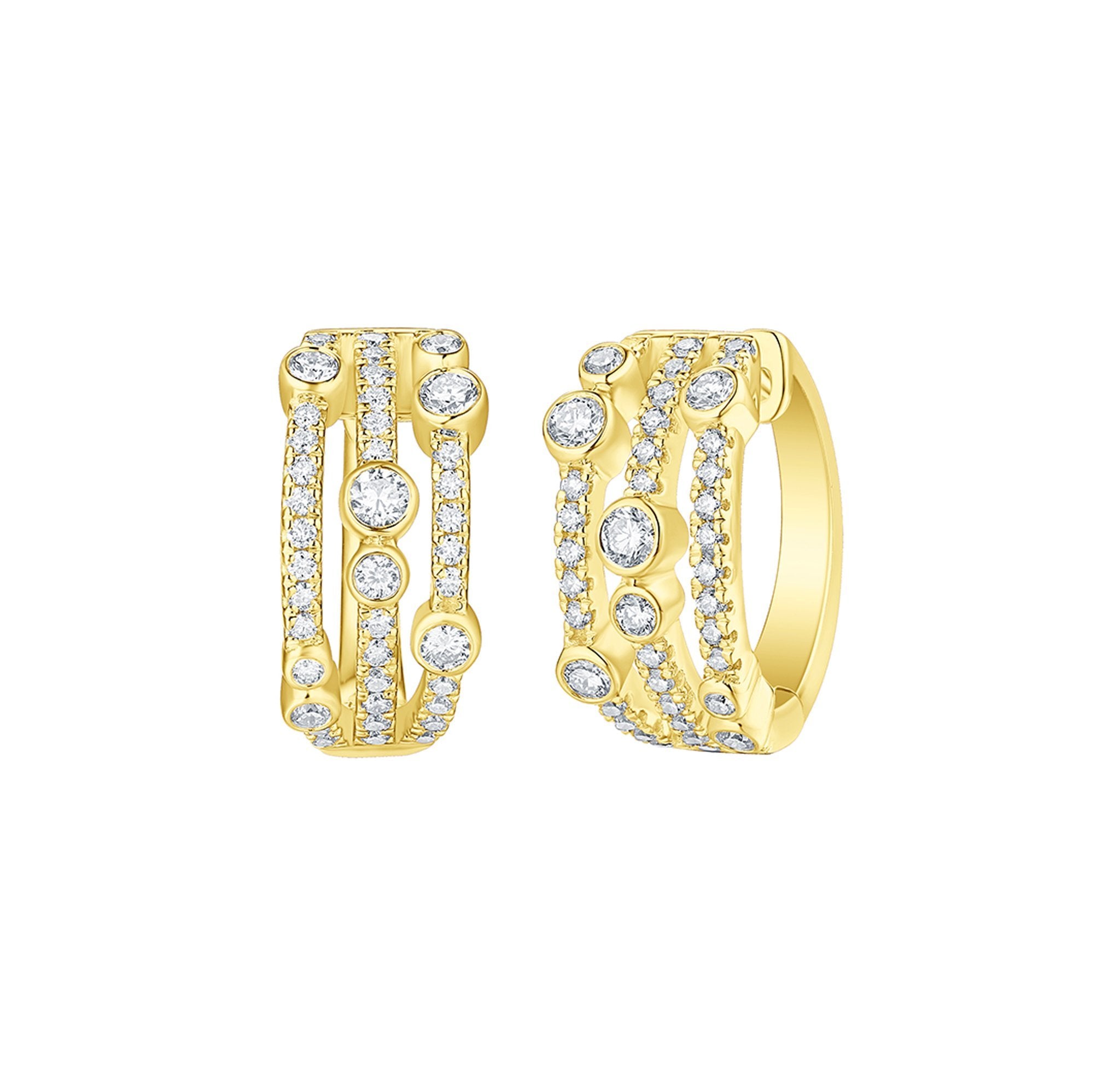 Smiling Rocks Lab grown diamond Bubbly 3-rows Hoop Earrings in 10K 0.93ctw Yellow Gold