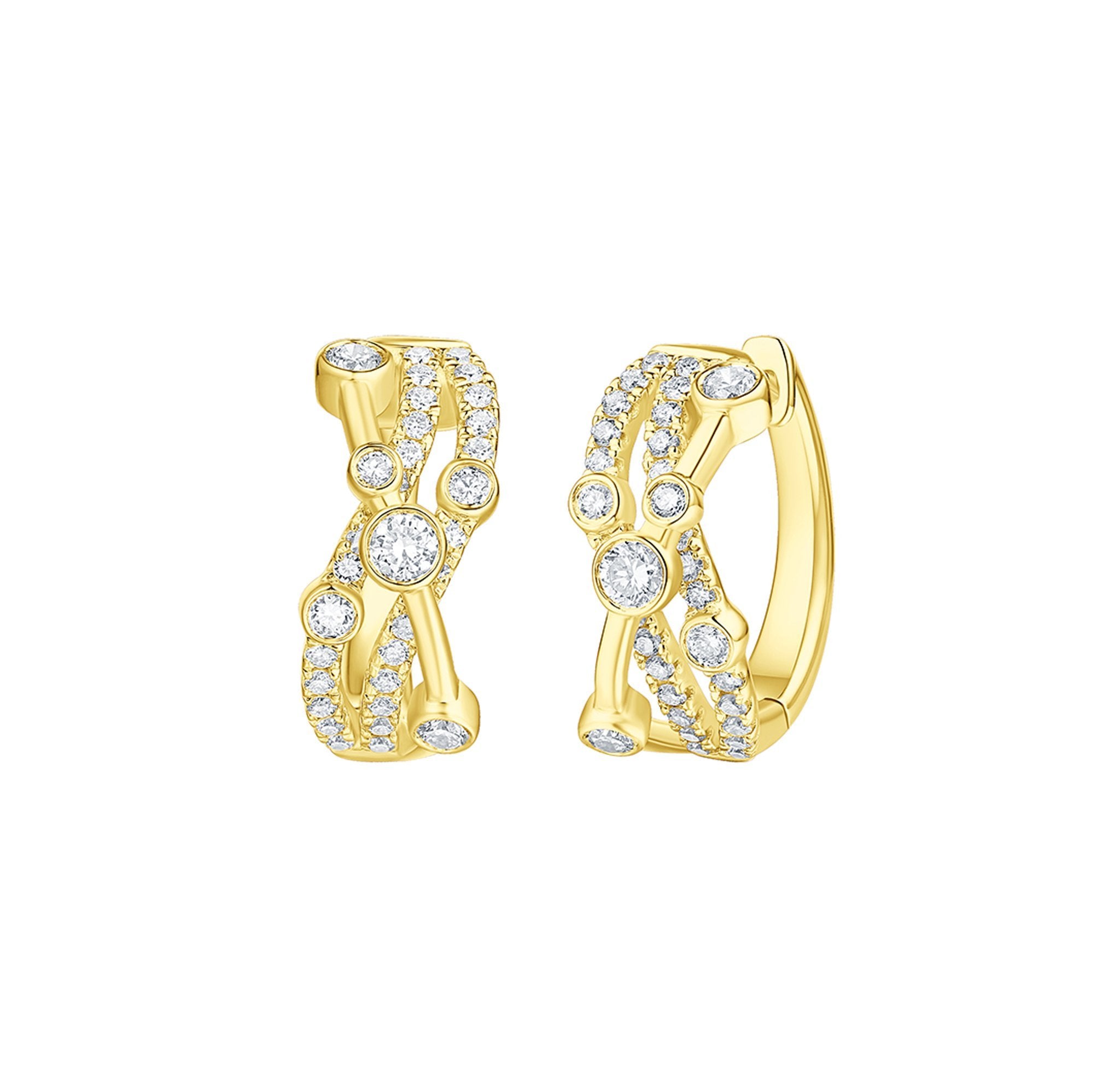 Smiling Rocks Lab grown diamond Bubbly Criss Cross Hoop Earrings in 10K 0.83ctw Yellow Gold