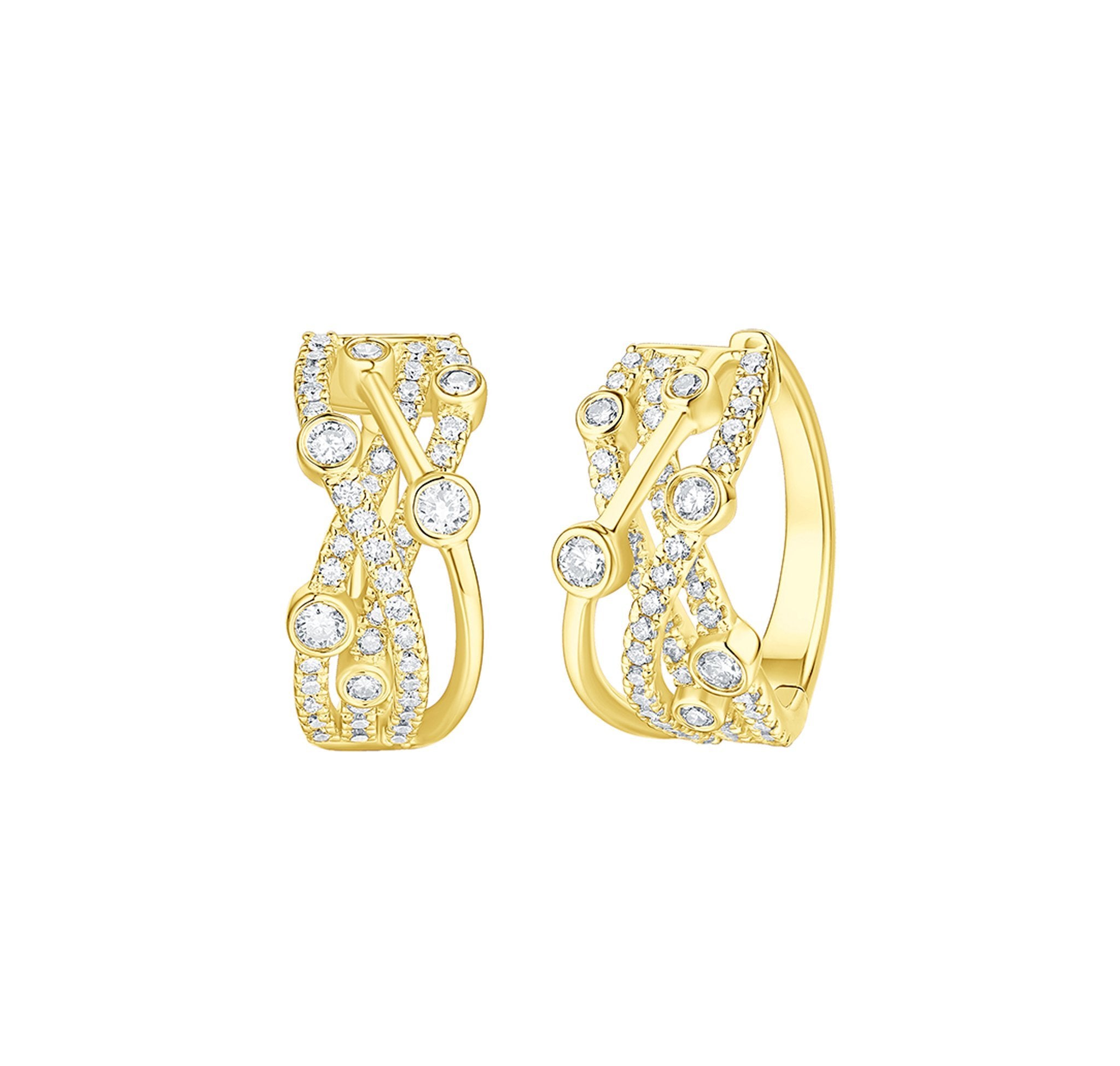 Smiling Rocks Lab grown diamond Bubbly Criss Cross Hoop Earrings in 10K 1.02ctw Yellow Gold