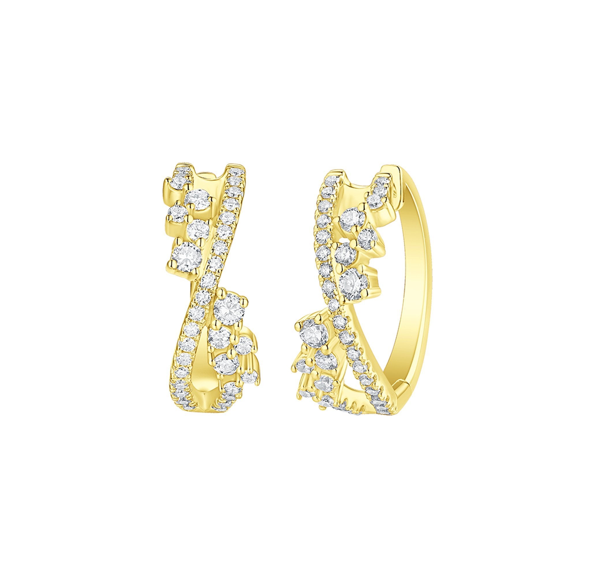 Smiling Rocks Lab Grown Diamond Drizzle Cross Hoop Earrings in 10 K 0.94ctw Yellow Gold