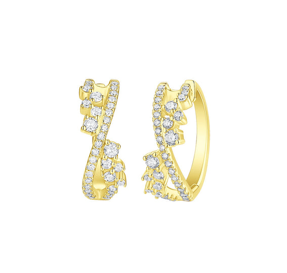 Smiling Rocks Lab Grown Diamond Drizzle Cross Hoop Earrings in 10 K 0.94ctw Yellow Gold