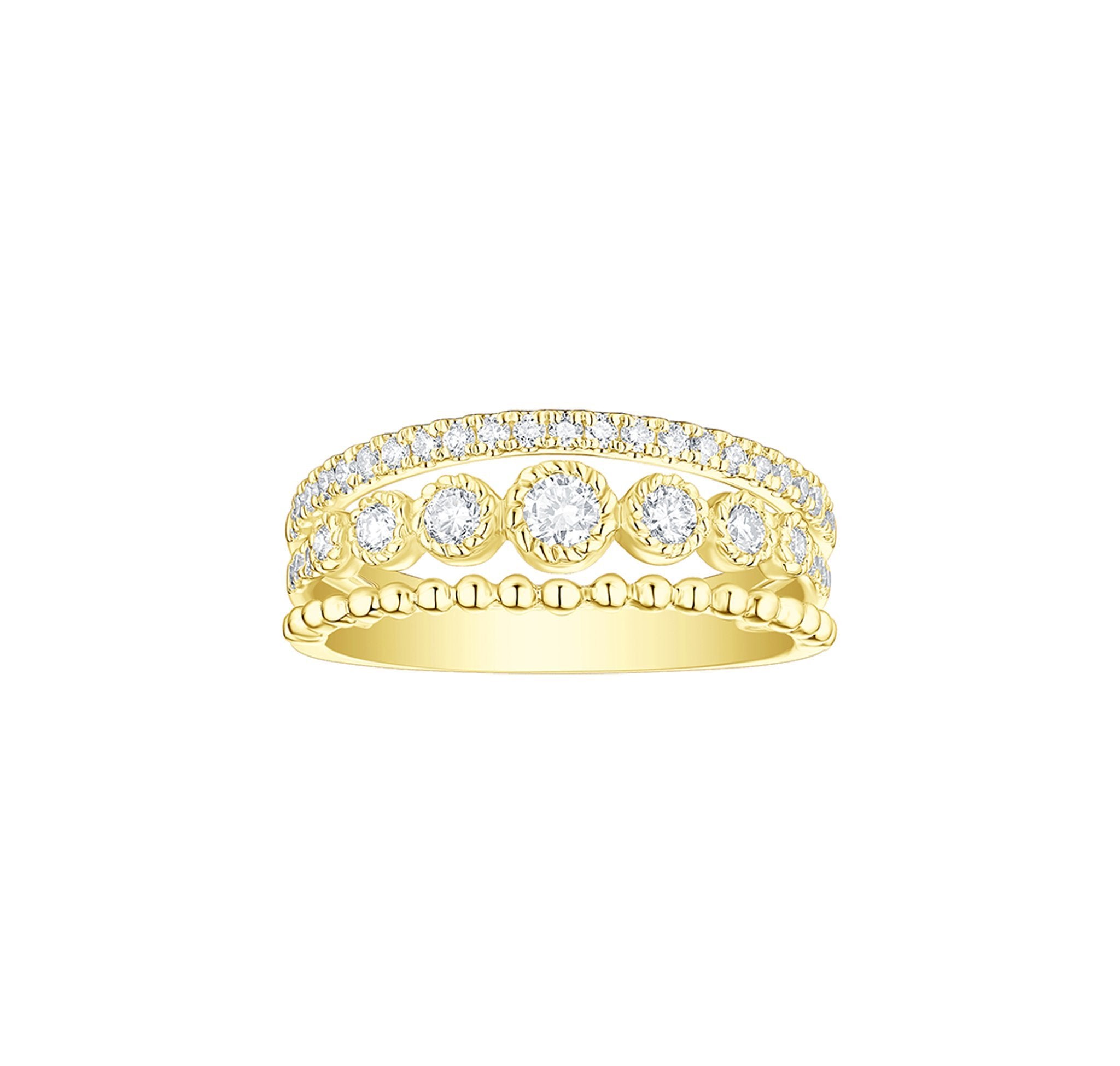 Smiling Rocks Lab grown diamond Bubbly Three Band Ring in 10k 0.54ctw Yellow Gold