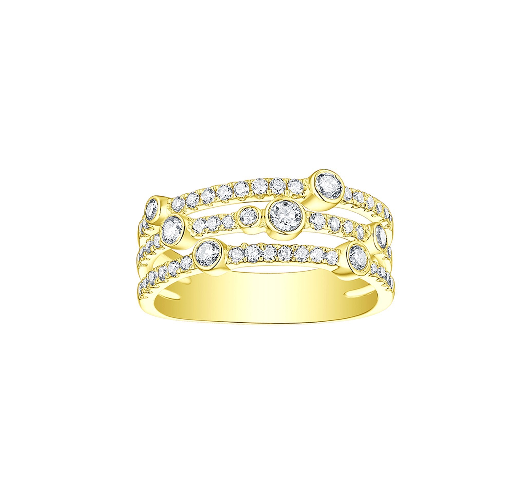 Smiling Rocks Lab grown diamond Bubbly 3-Line Ring in 10k 0.66ctw Yellow Gold