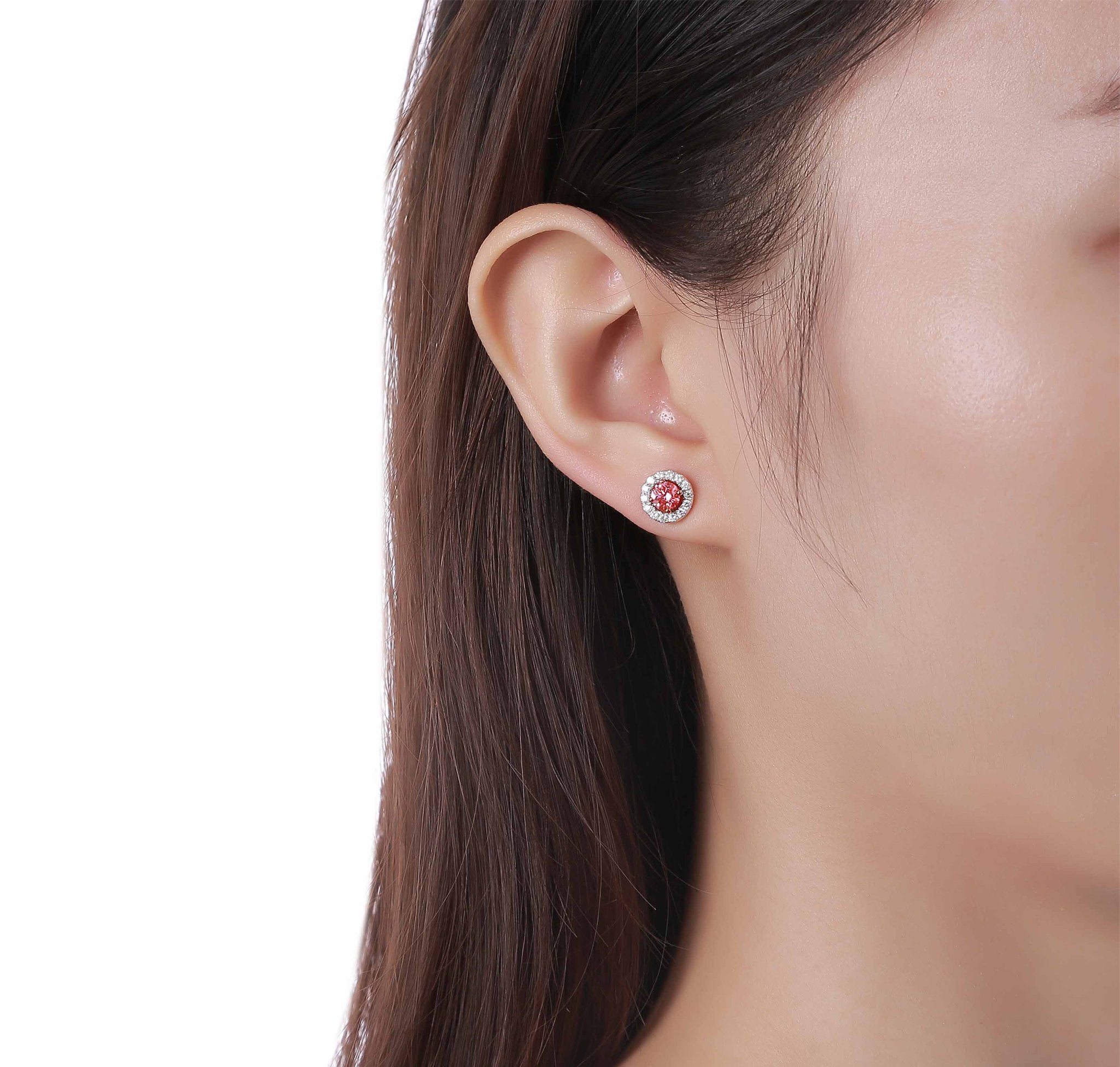 Smiling Rocks Lab Grown Diamond Souffle Pink Halo Stud Earring 14K 0.94ctw White Rose Gold 