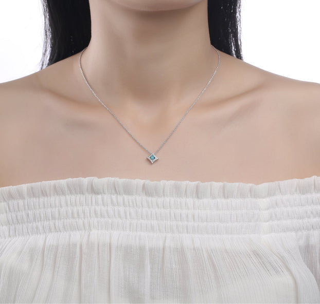 Smiling Rocks Lab Grown Diamond Blush Blue Sparkle Halo design necklace 0.25ctw in Sterling Silver