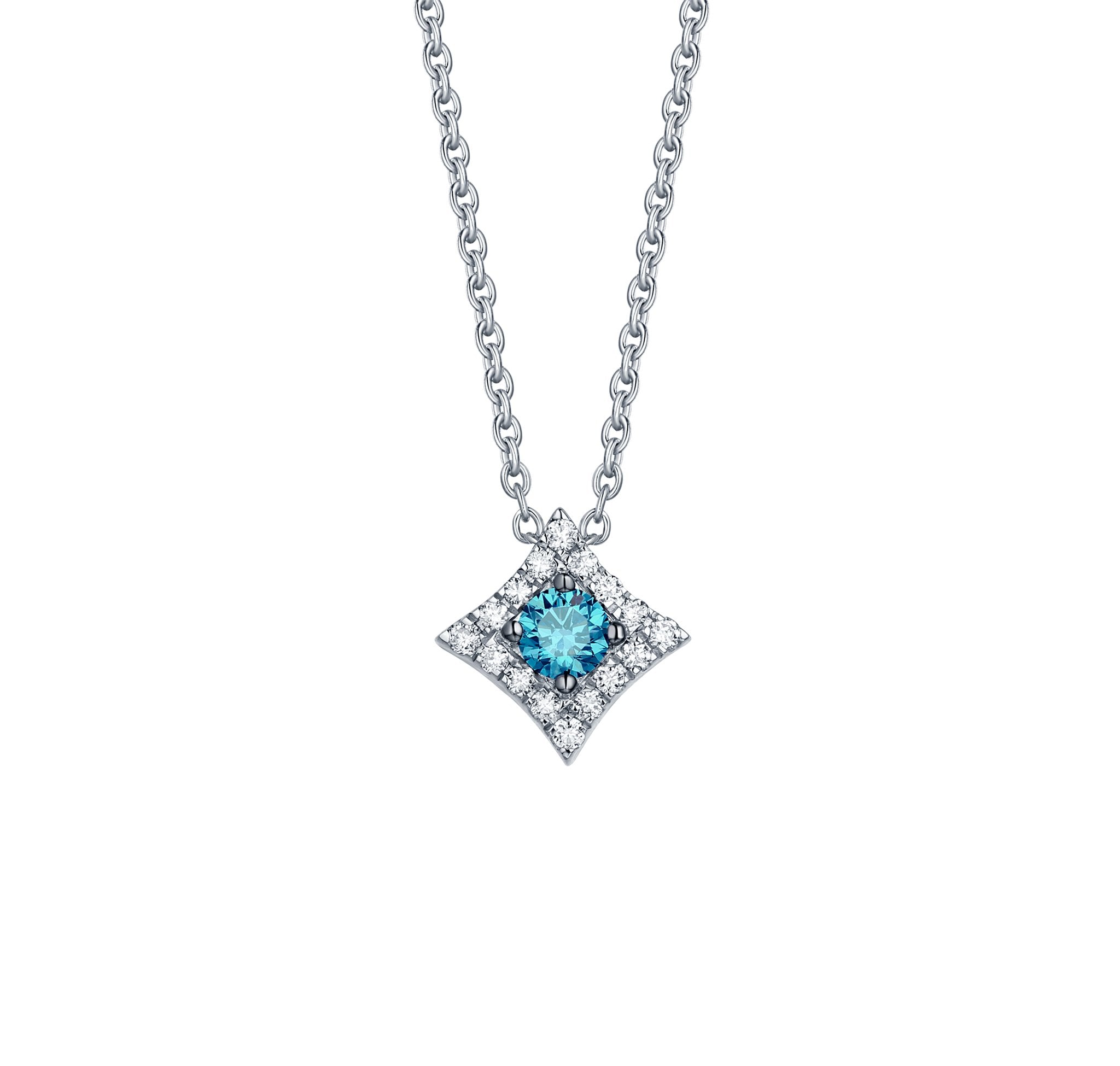 Smiling Rocks Lab Grown Diamond Blush Blue Sparkle Halo design necklace 0.25ctw in Sterling Silver 