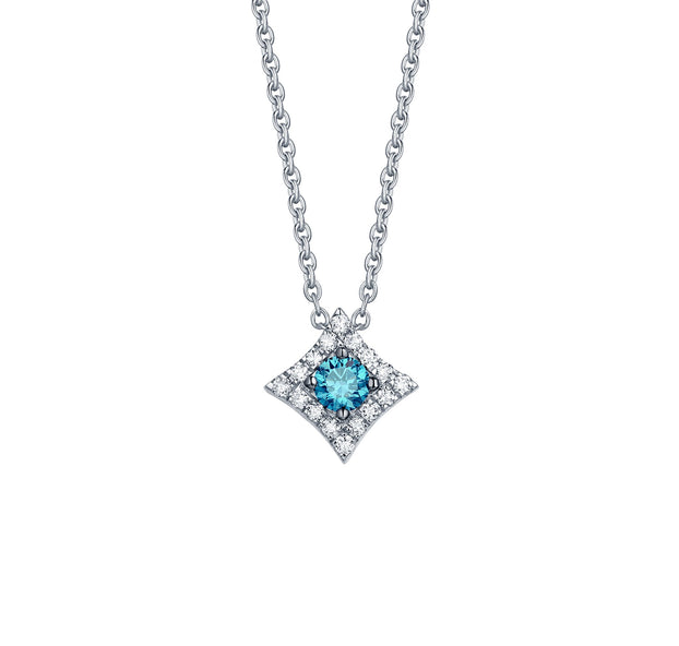 Smiling Rocks Lab Grown Diamond Blush Blue Sparkle Halo design necklace 0.25ctw in Sterling Silver 