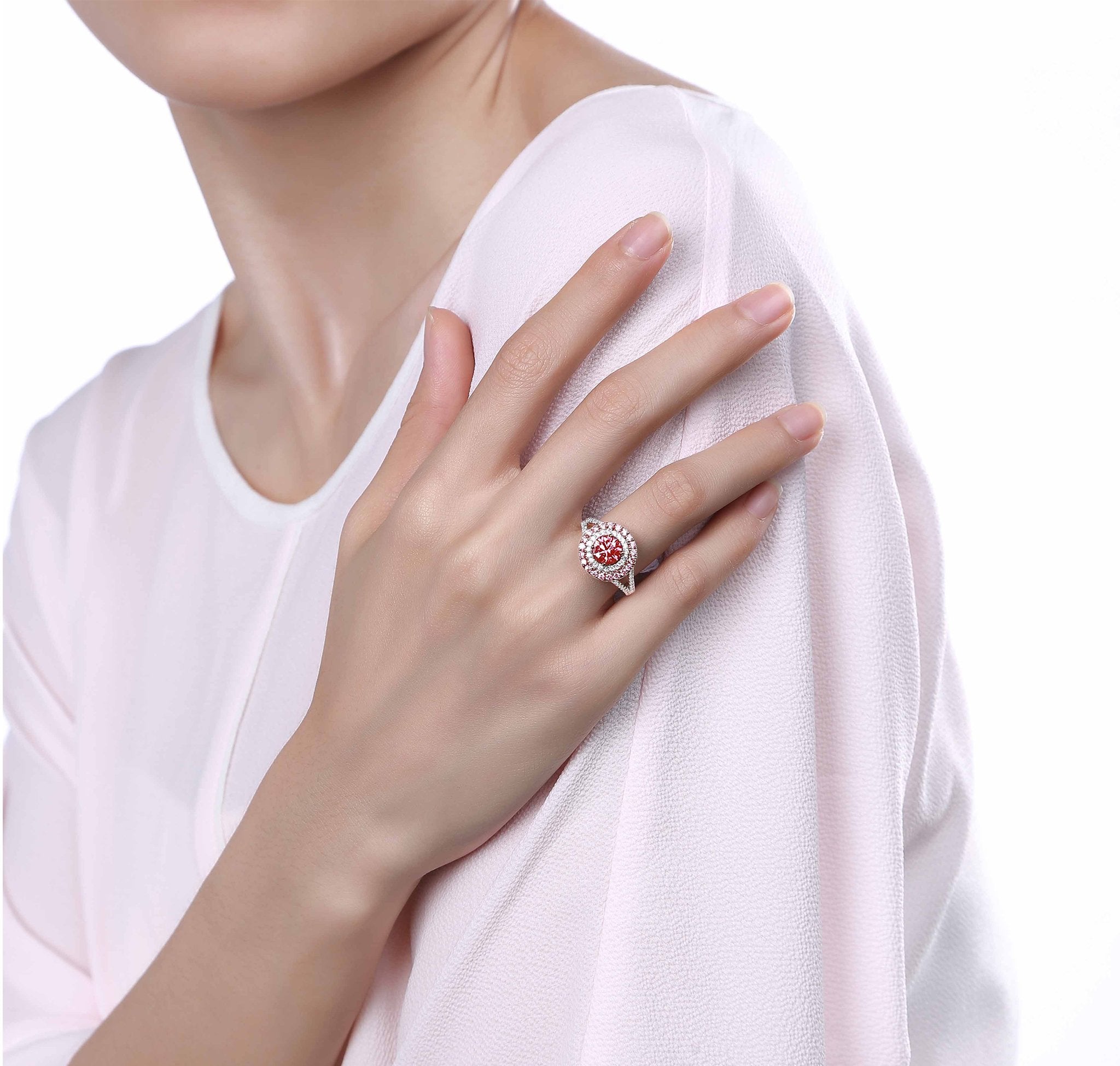 Smiling Rocks Lab Grown Diamond Souffle Pink Halo Ring 14K 2.14ctw White Rose Gold