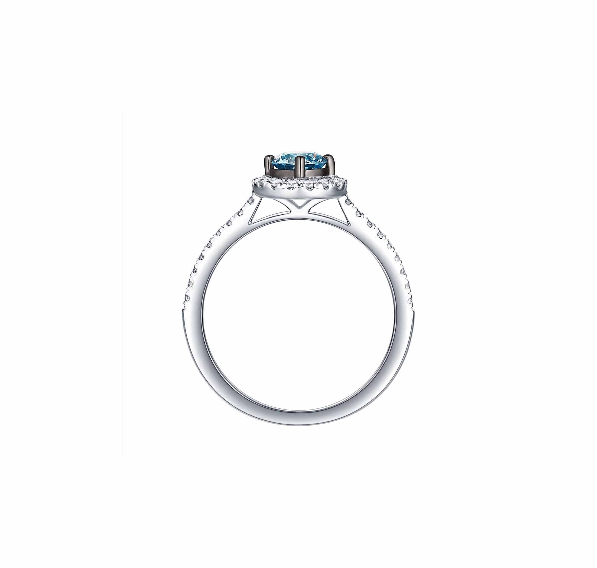 Smiling Rocks Lab Grown Diamond Blush Blue Halo Ring in 10K 0.79ctw White Gold 