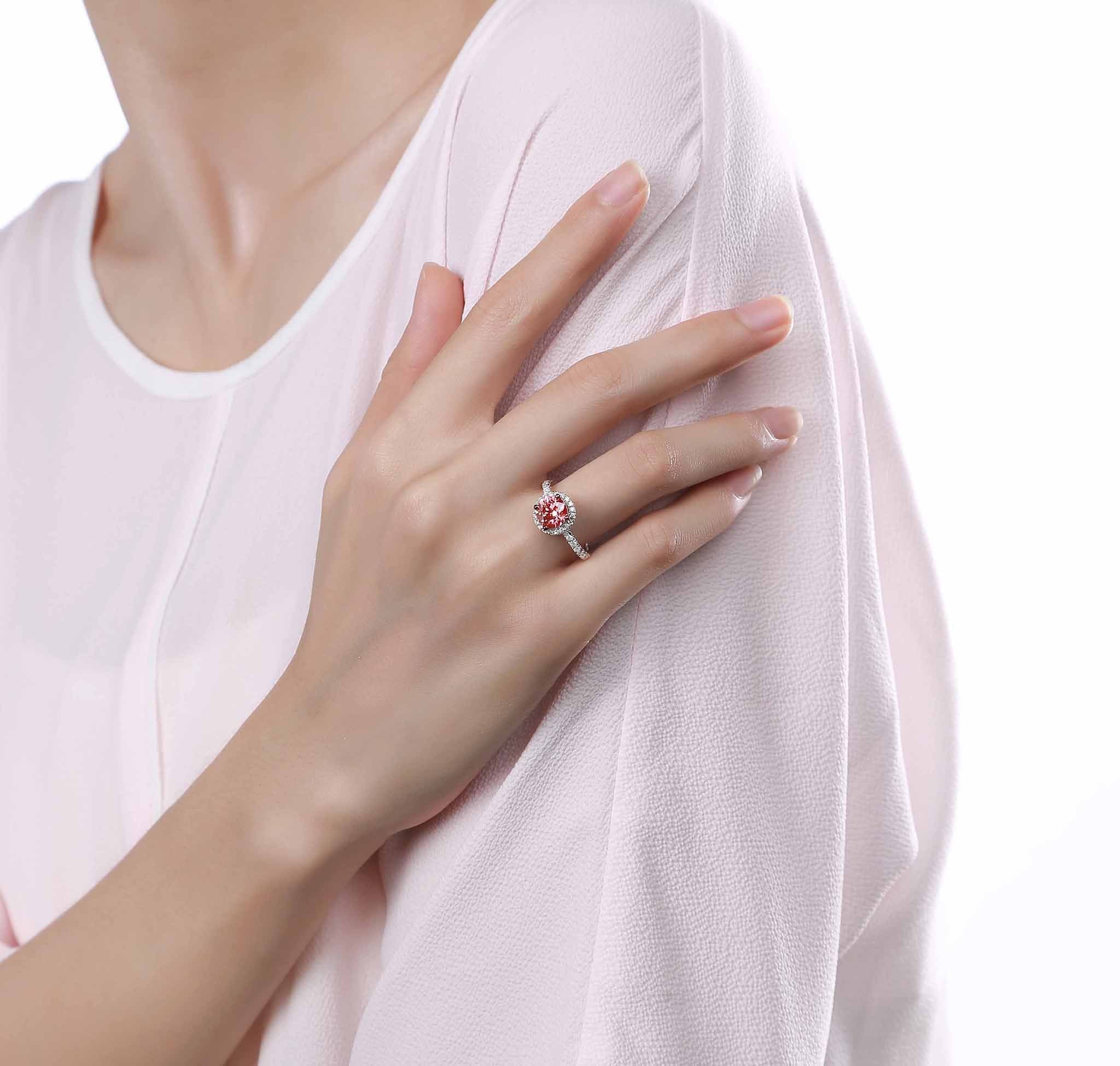 Smiling Rocks Lab Grown Diamond Souffle Pink Halo Engagement Ring 14K 2.12ctw White Rose Gold