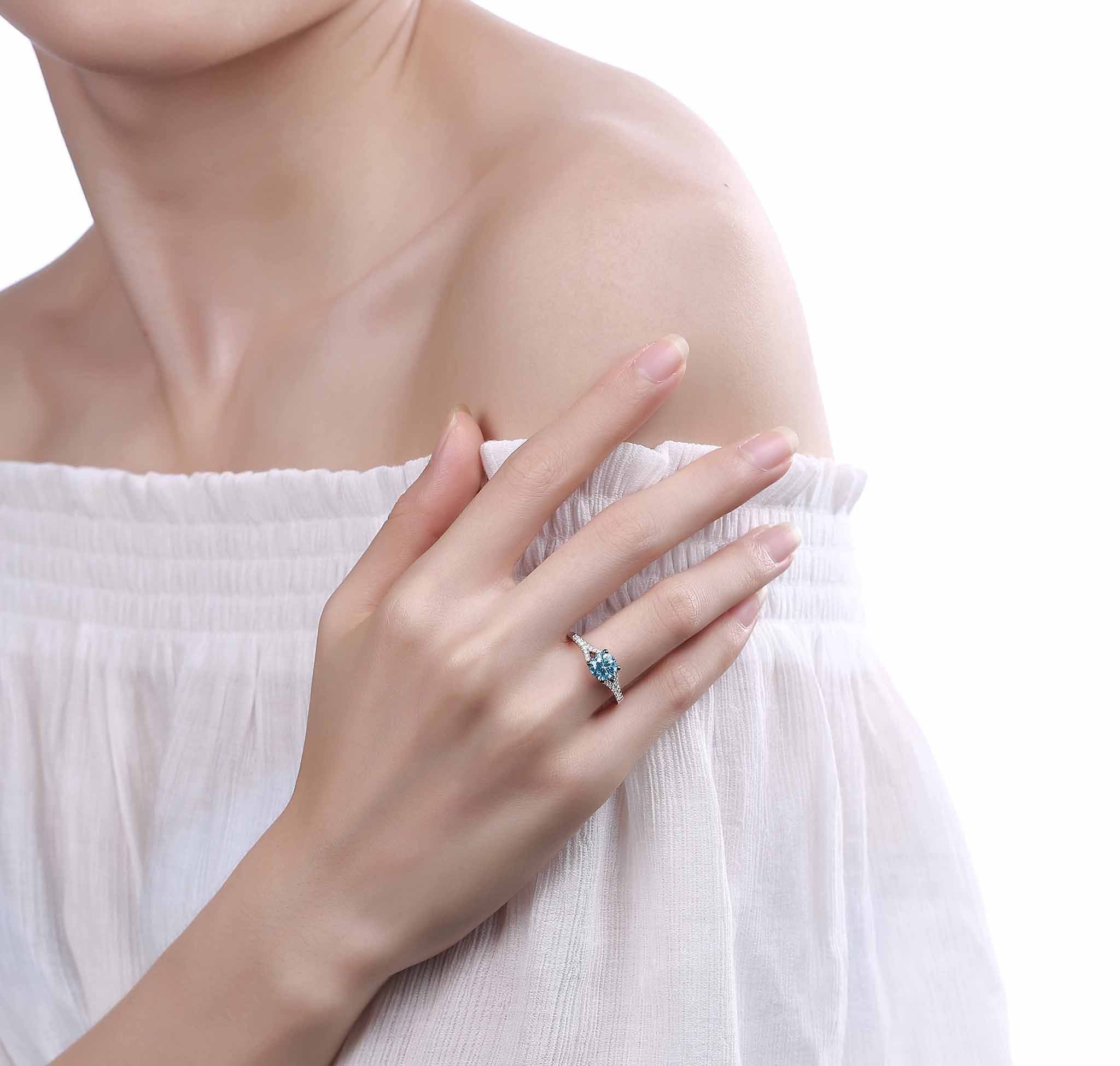 Smiling Rocks Lab Grown Diamond Blush Blue Solitaire Ring in 10K 1.21ctw White Gold 