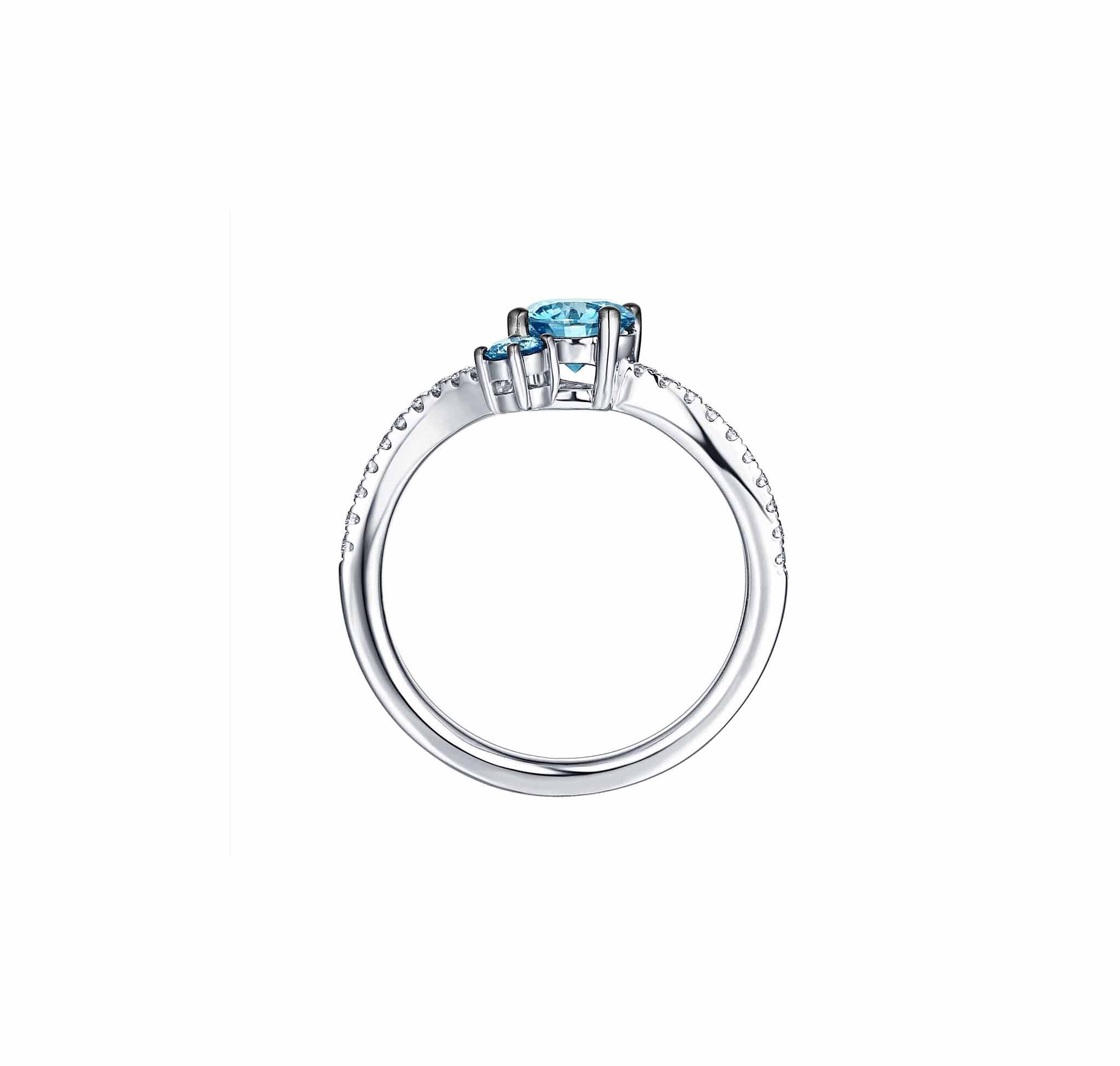 Smiling Rocks Lab Grown Diamond Blush Blue Two-stone Bypass Ring in 10K 0.95ctw White Gold 