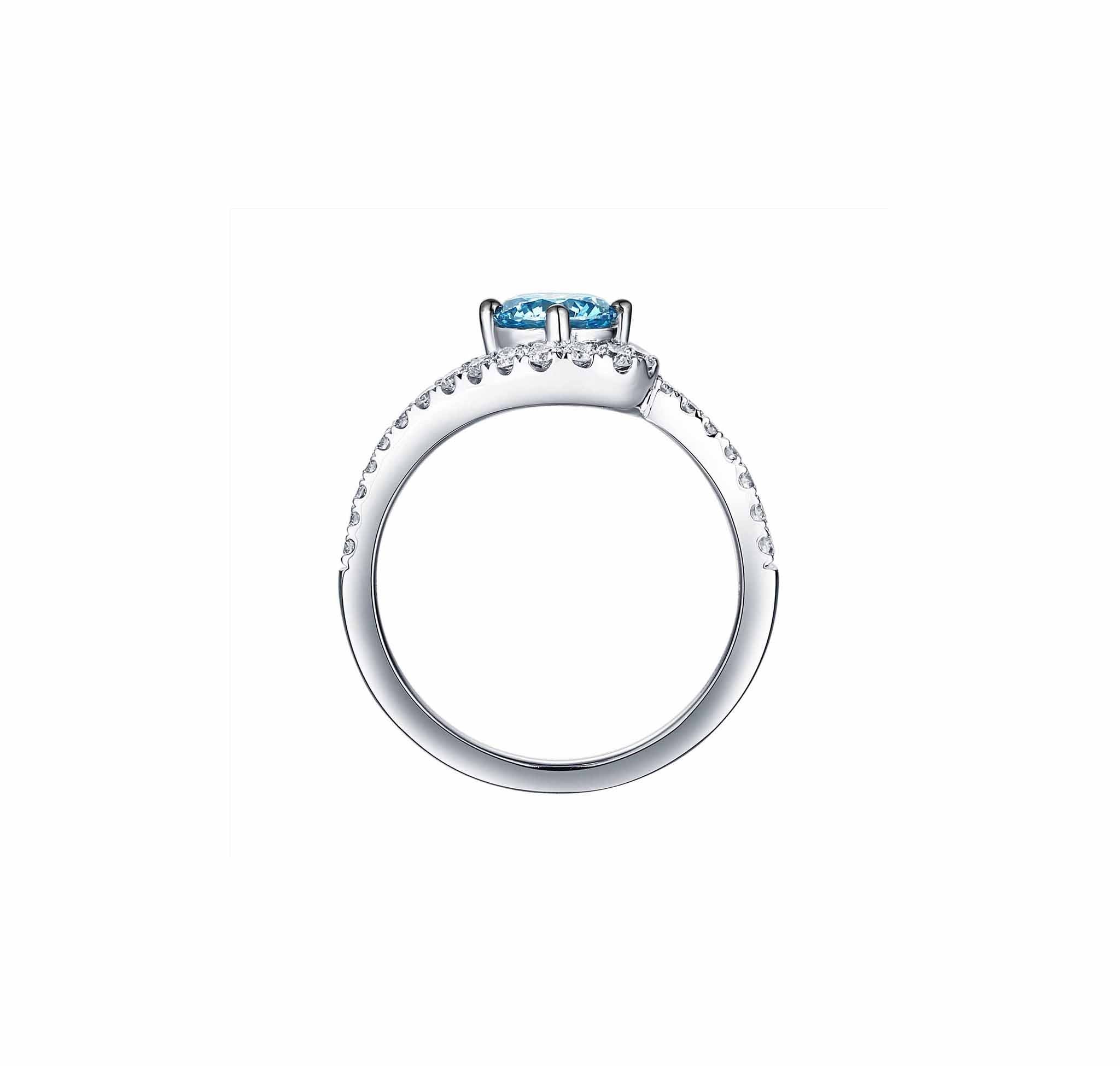 Smiling Rocks Lab Grown Diamond Blush Blue Swirl Solitaire Ring in 10K 1.12ctw White Gold 