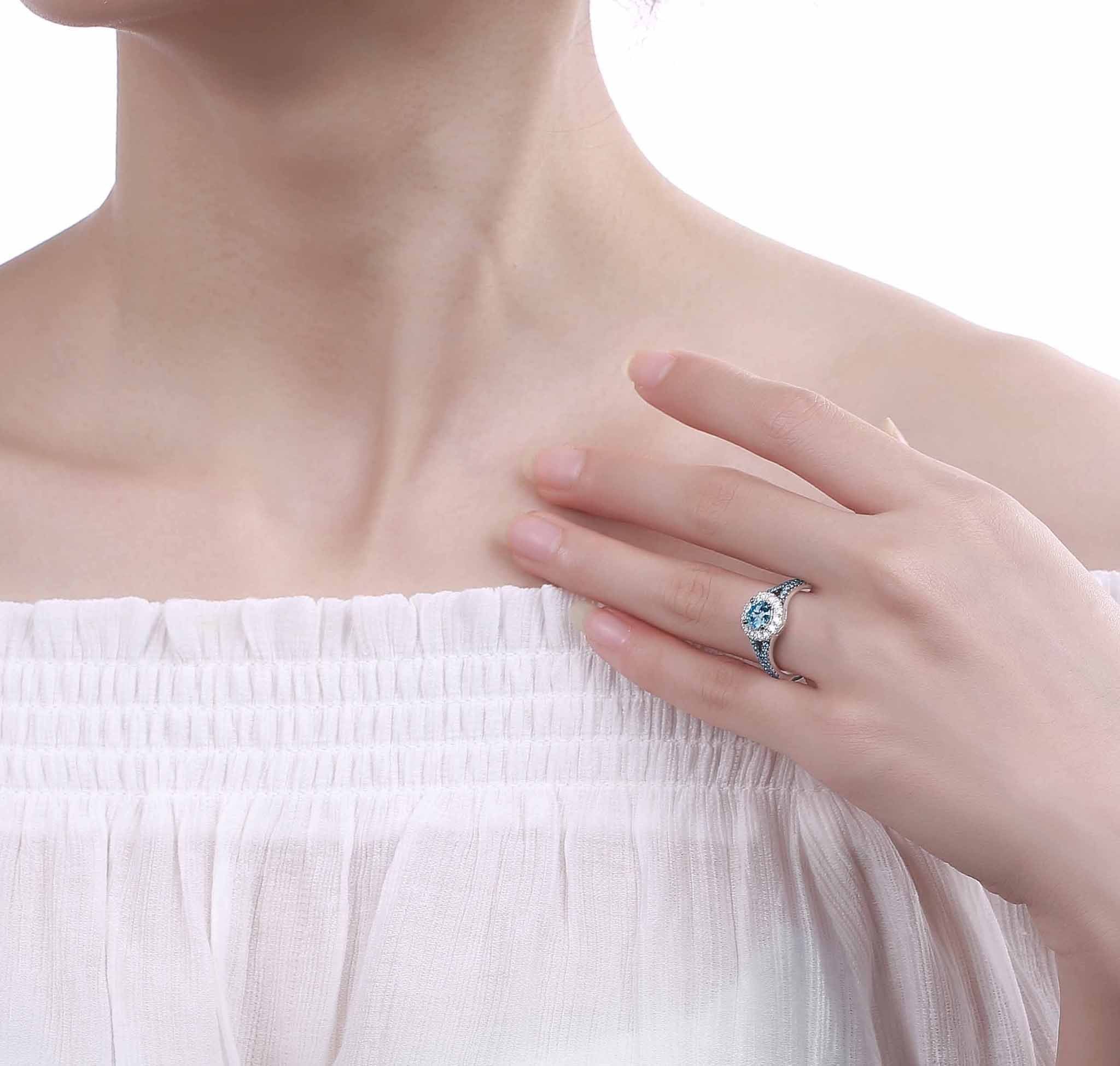 Smiling Rocks Lab Grown Diamond Blush Blue Halo Ring in 10K 1.30ctw White Gold 