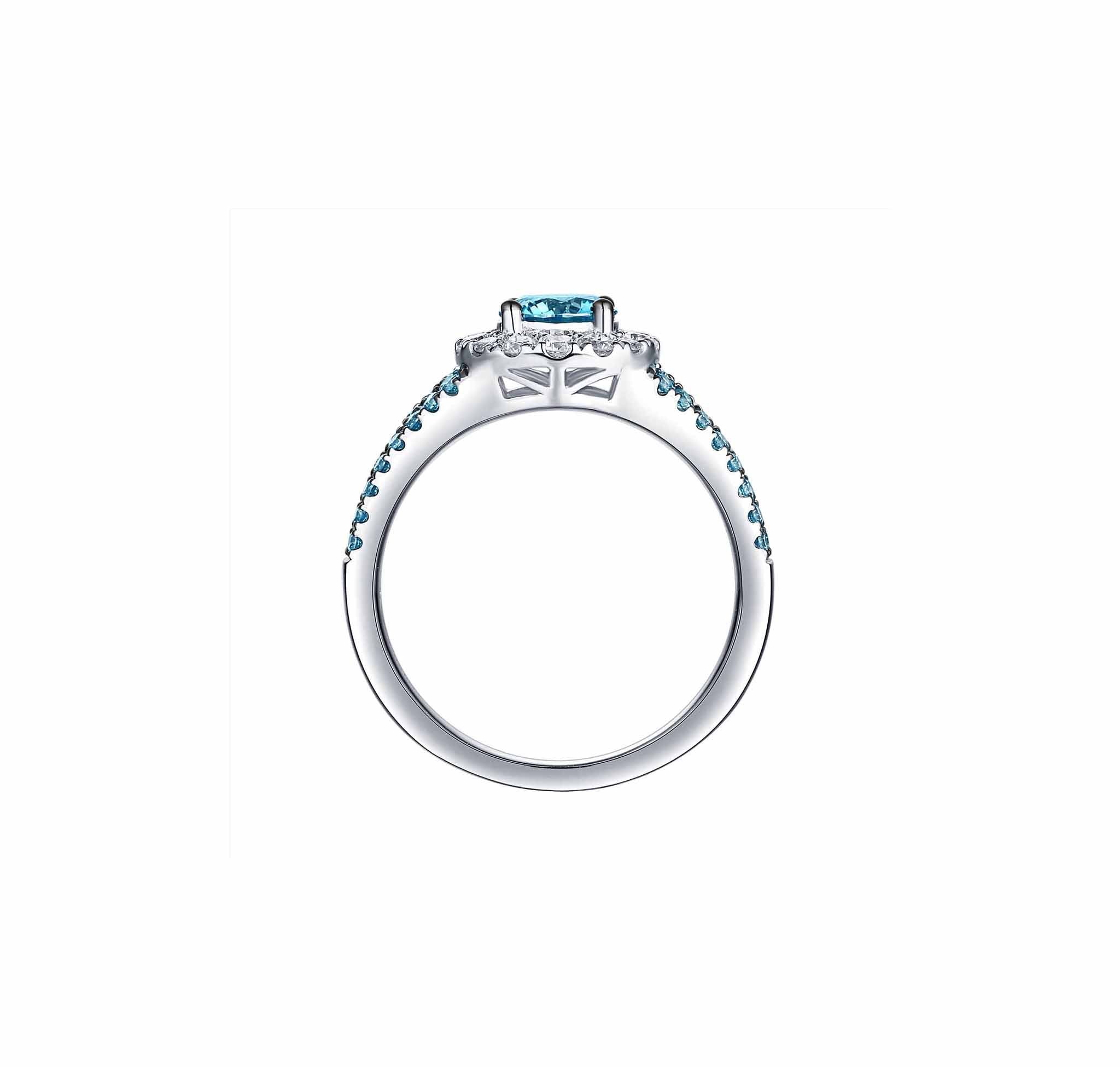 Smiling Rocks Lab Grown Diamond Blush Blue Halo Ring in 10K 1.30ctw White Gold 