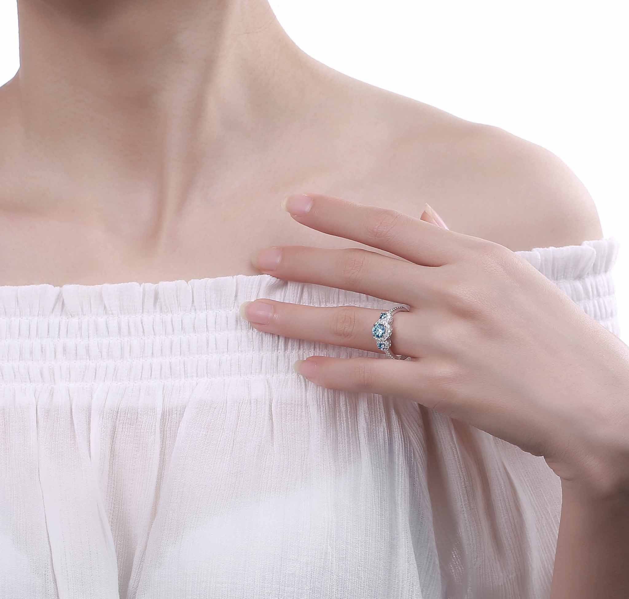 Smiling Rocks Lab Grown Diamond Blush Blue Halo Engagement Ring in 10K 1.08ctw White Gold 