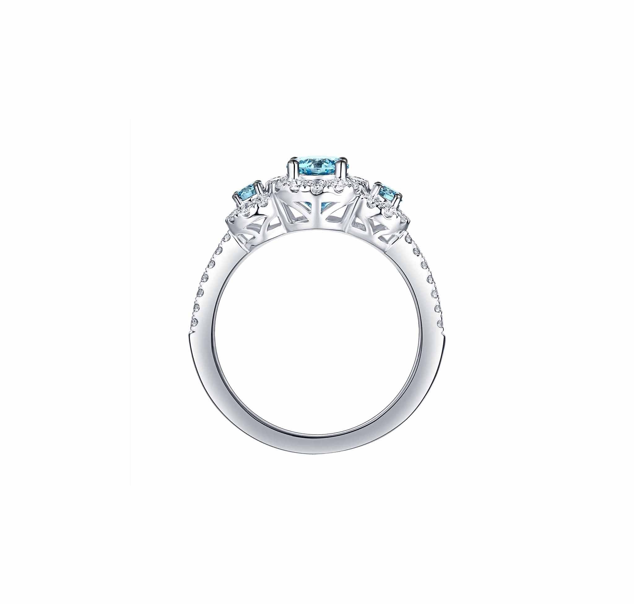 Smiling Rocks Lab Grown Diamond Blush Blue Halo Engagement Ring in 10K 1.08ctw White Gold 