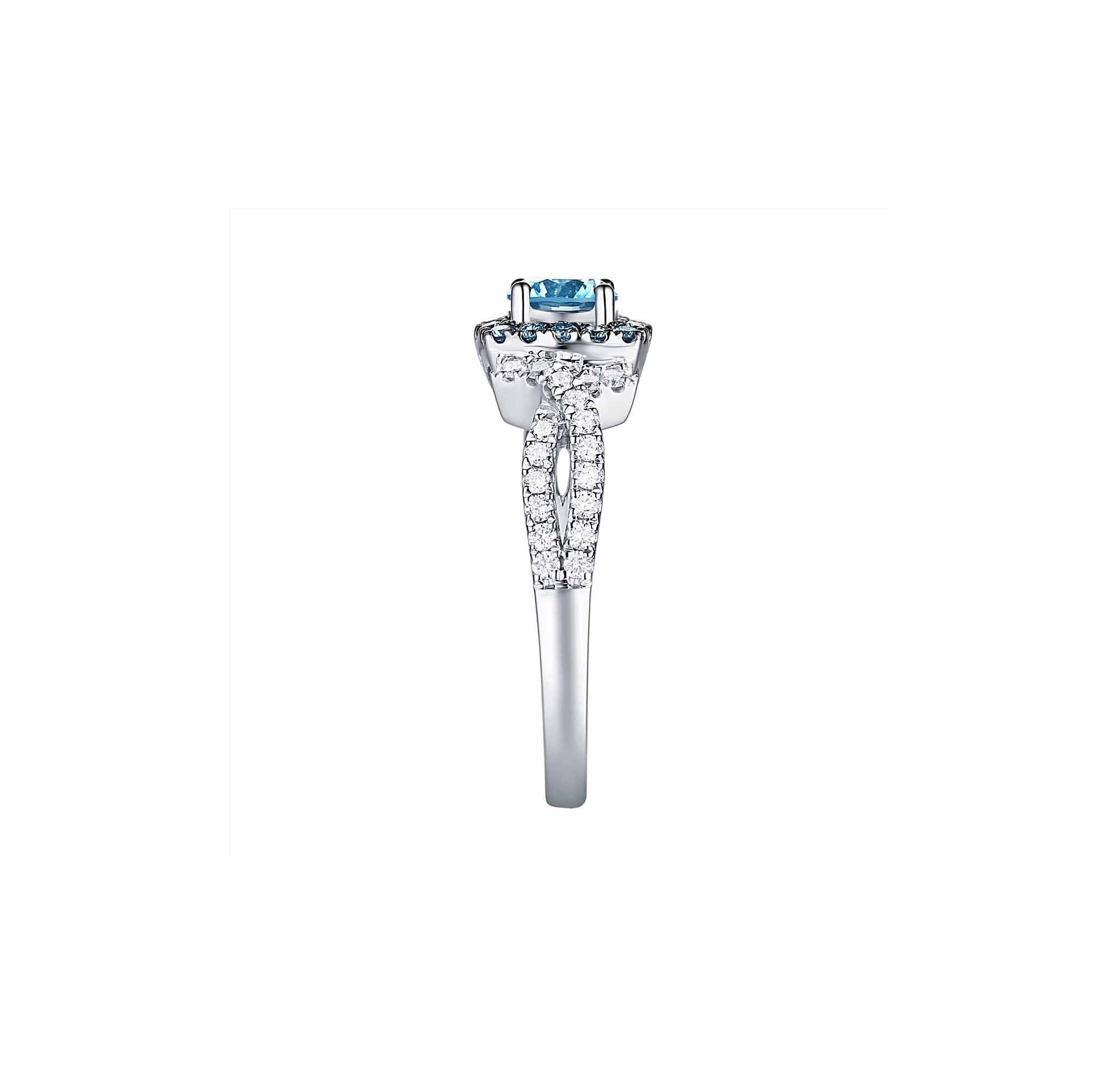 Smiling Rocks Lab Grown Diamond Blush Blue Halo Engagement Ring in 10K 1.02ctw White Gold 