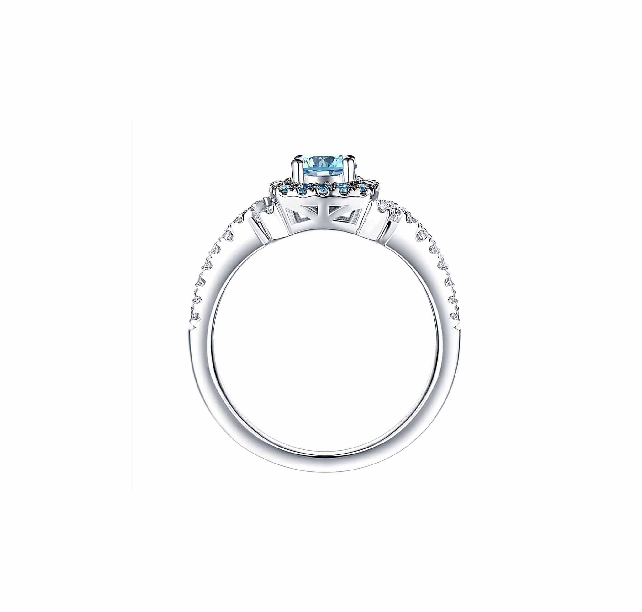 Smiling Rocks Lab Grown Diamond Blush Blue Halo Engagement Ring in 10K 1.02ctw White Gold 