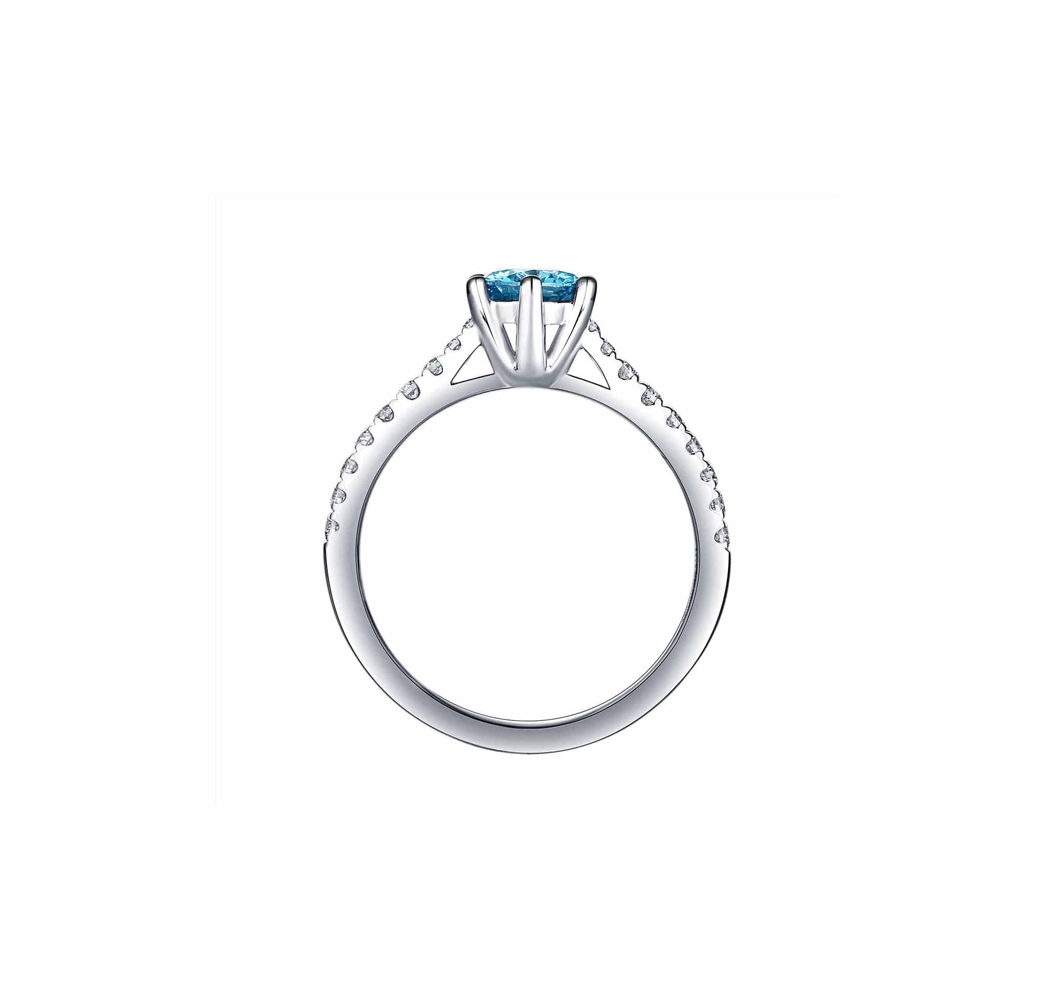 Smiling Rocks Lab Grown Diamond Blush Blue Solitaire Ring in 10K 0.98ctw White Gold 