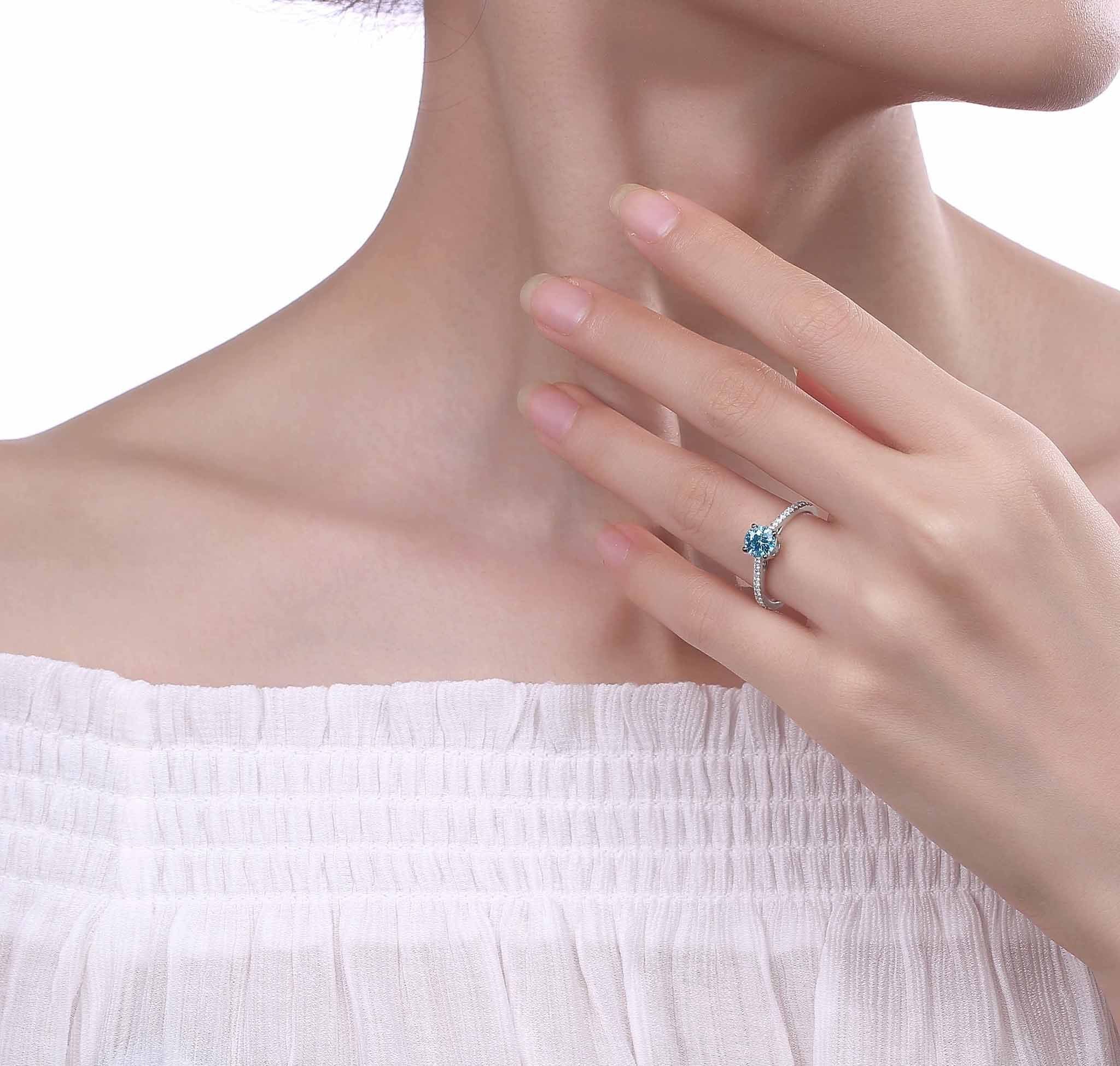 Smiling Rocks Lab Grown Diamond Blush Blue Solitaire Ring in 10K 0.89ctw White Gold 