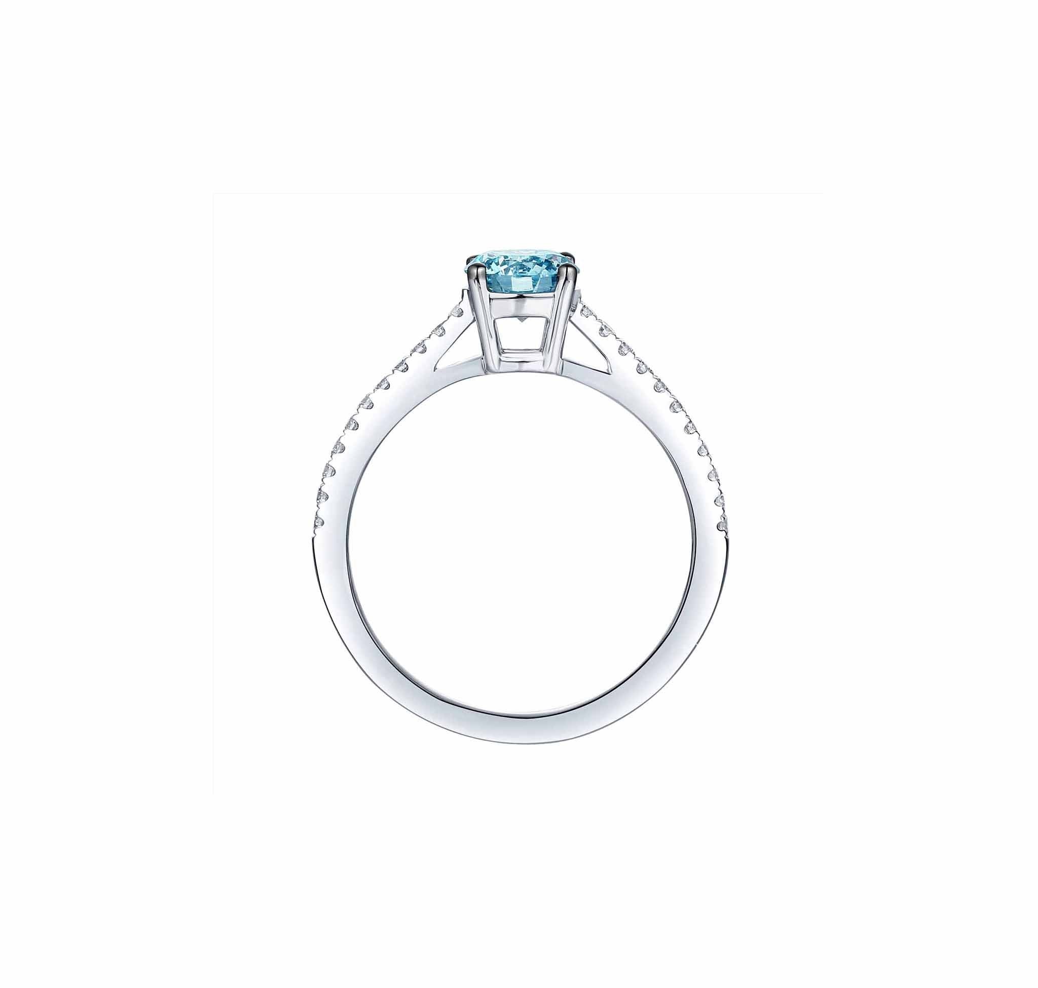 Smiling Rocks Lab Grown Diamond Blush Blue Solitaire Ring in 10K 0.89ctw White Gold 